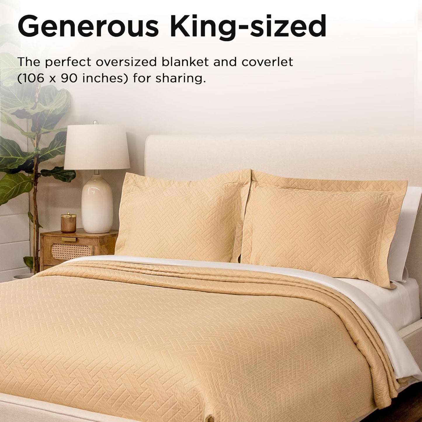 Threadmill Luxury Cotton Blankets for King Size Bed | All-Season Cozy 100% Cotton King Size Blanket | Criss Cross Jacquard Soft & Lightweight Coverlet fits California King Bed, 104x92 | Beige