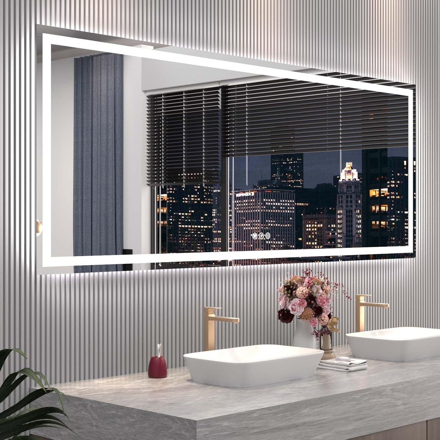84"X32" LED Bathroom Mirror with Front Lights and Backlit, Anti-Fog, Dimmable, Shatter-Proof Tempered Glass, Lighted Bathroom Vanity Mirror for Wall with 3 Colors, Memory Function