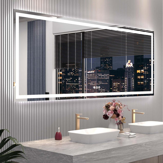84"X32" LED Bathroom Mirror with Front Lights and Backlit, Anti-Fog, Dimmable, Shatter-Proof Tempered Glass, Lighted Bathroom Vanity Mirror for Wall with 3 Colors, Memory Function