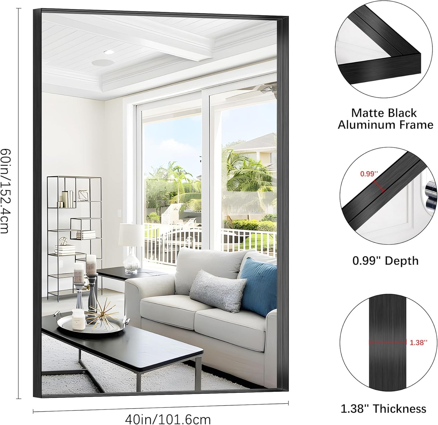 Black Bathroom Mirror, 60x40 Inch Rectangular Framed Mirror, Large Wall Mounted Bathroom Vanity Mirror Over Sink for Bedroom,Restroom, Living Room, Hangs Vertically or Horizontally