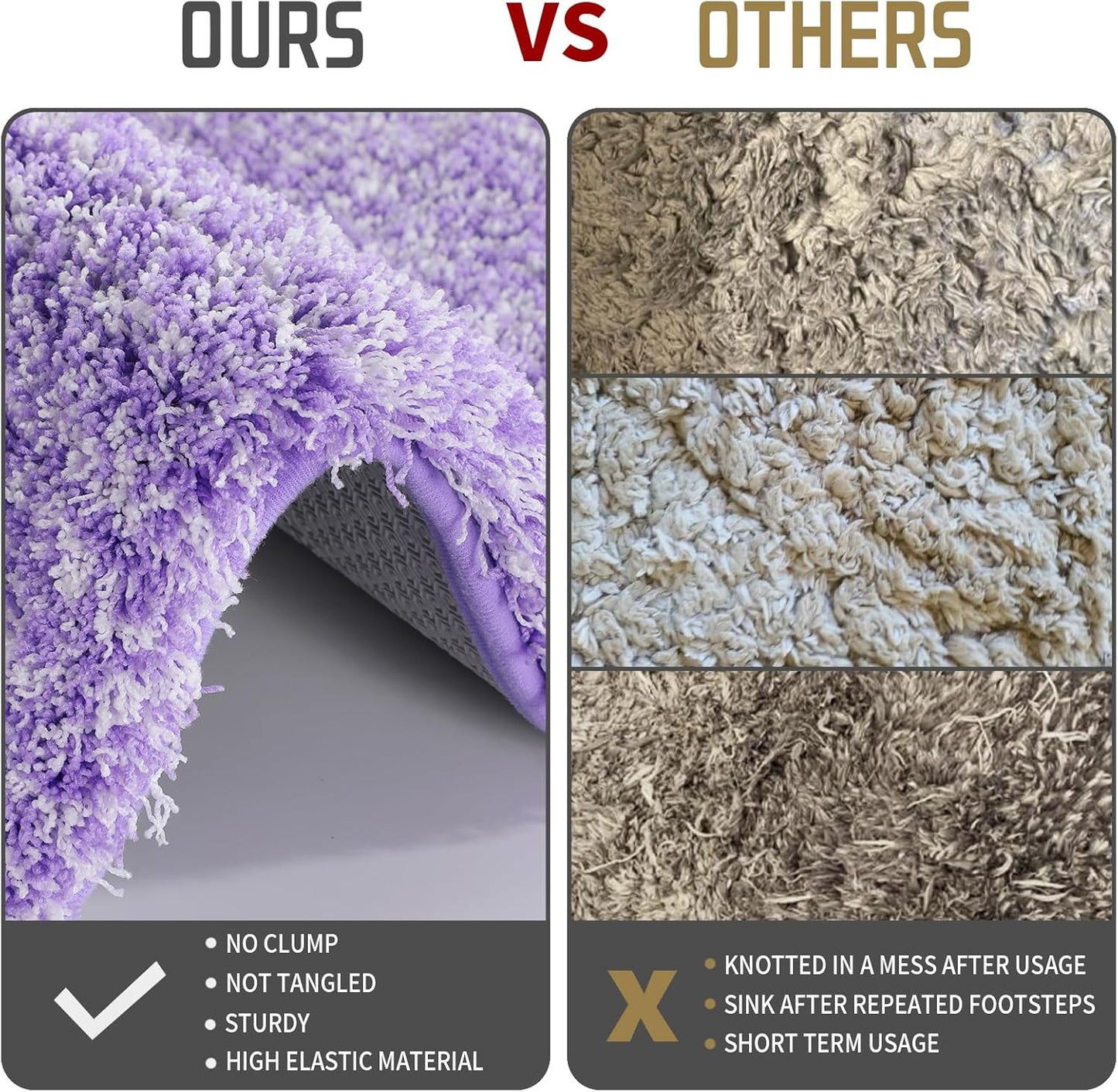 Yimobra Toilet Rugs U Shaped Washable 24x20, Ultra Soft and Water Absorbent Bath Mats, Non Slip Fluffy Shaggy Luxury Microfiber Contour Bath Rugs for Toilet, Dry Quick, Purple and White