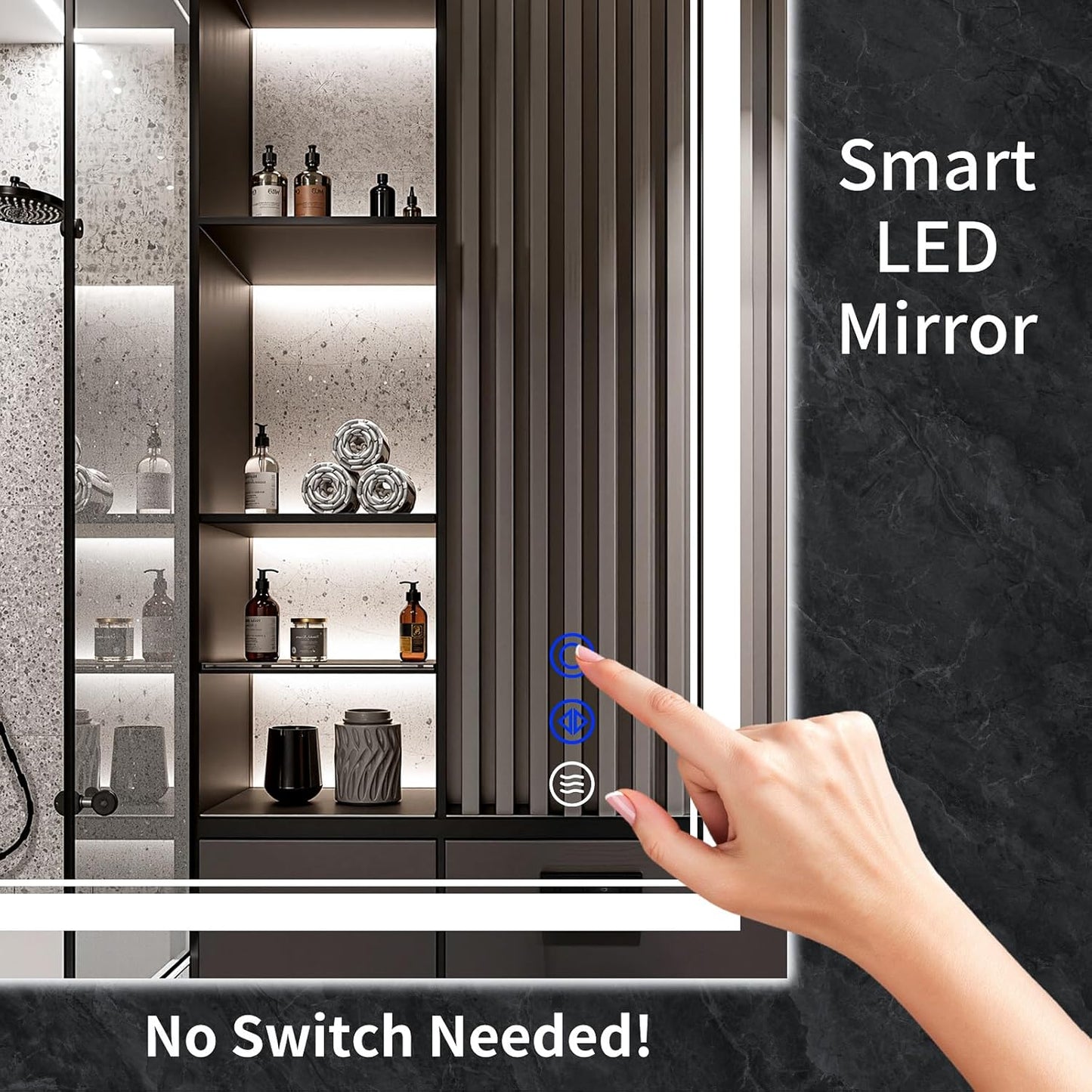 42"x24" LED Bathroom Mirror with Anti-Fog, Stepless Dimmable Lights, 3 Color Modes, Shatter-Proof Tempered Glass, Memory Function & Waterproof Design