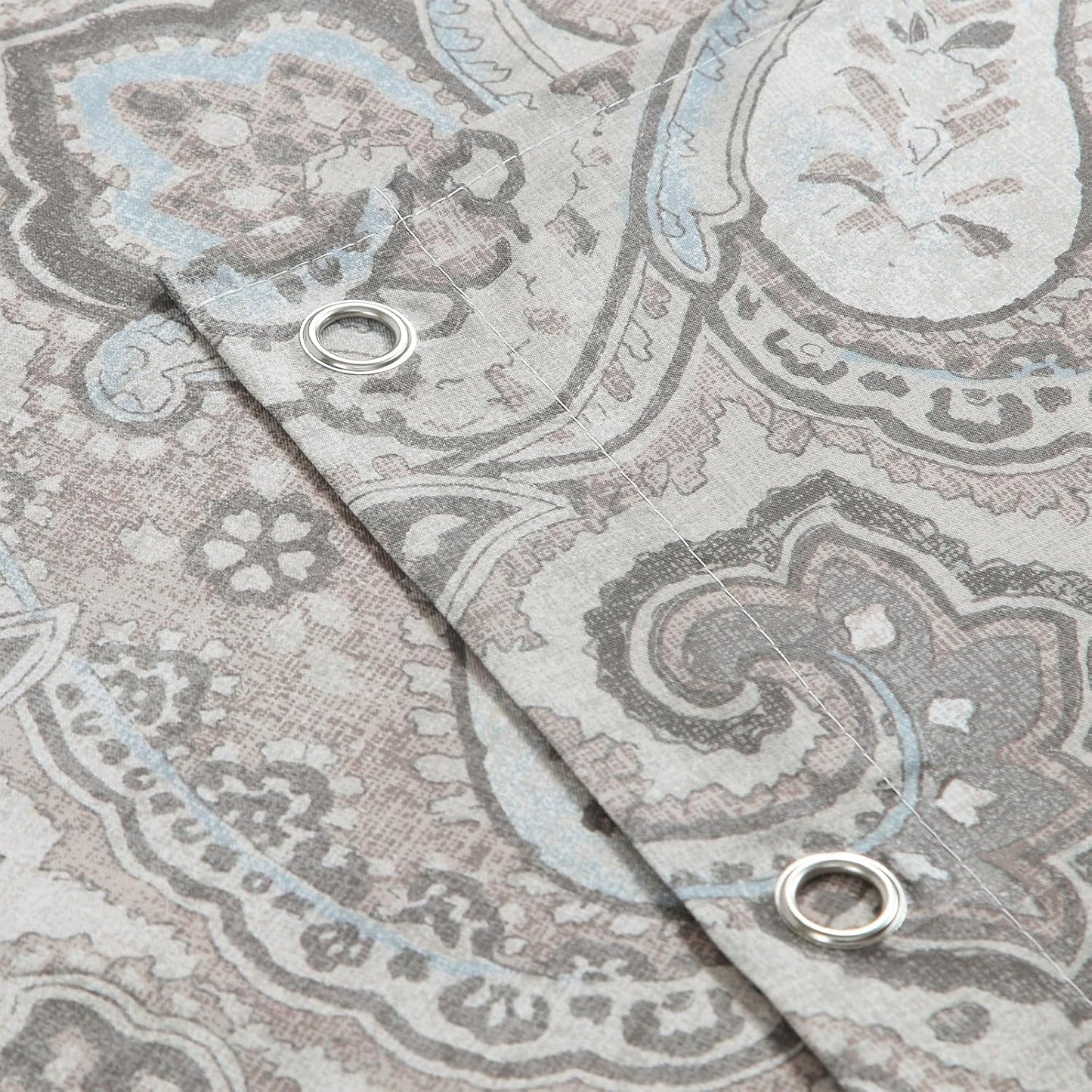 Extra Long Fabric Shower Curtain, Taupe and Blue Paisley Print Shower Curtains for Bathroom, 72" W x 84" H