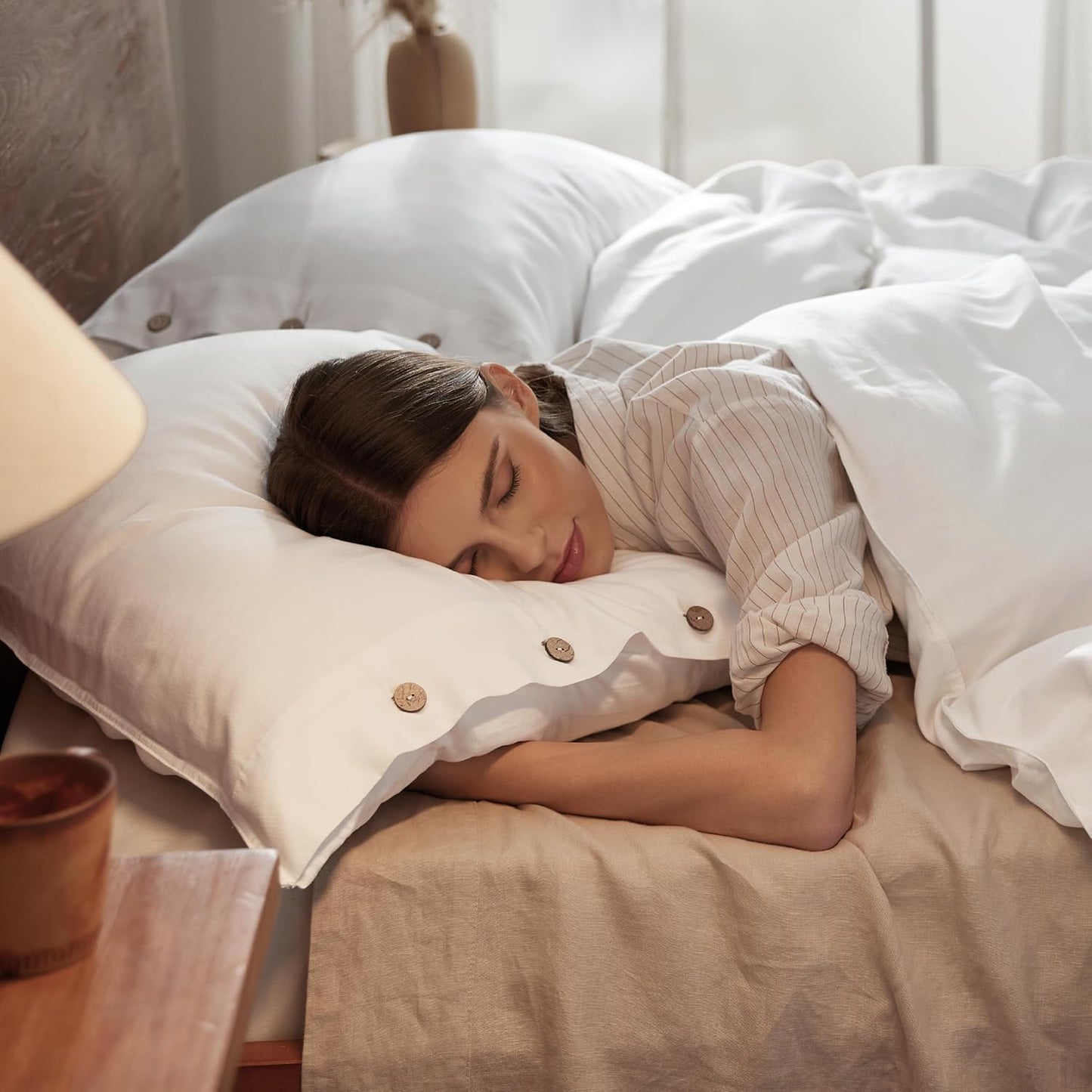 Bedsure Linen Duvet Cover King Size - Linen Cotton Blend Bedding Set, Soft & Cozy, 3 Pieces, 1 Duvet Cover 104x90 Inches and 2 Pillowcases, White Color Cooling Bedding, Comforter Sold Separately