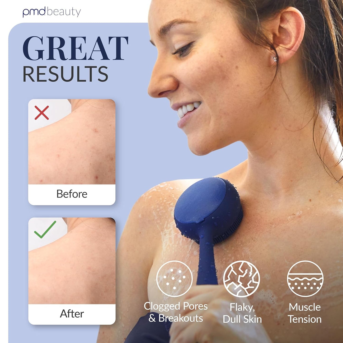 PMD Clean Body - Smart Body Cleansing Device with Silicone Brush & Three Interchangeable Attachments - Waterproof - SonicGlow Vibration - Cleanse, Exfoliate, & Massage Body