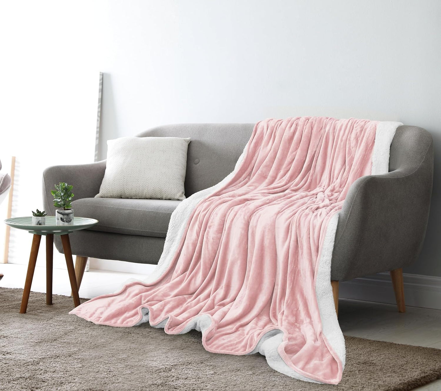 Utopia Bedding Sherpa Blanket Queen Size (Pink, 90x90 Inches) - Soft Lightweight Plush Fleece Reversible Blanket for Bed, Sofa, Couch, Camping and Travel