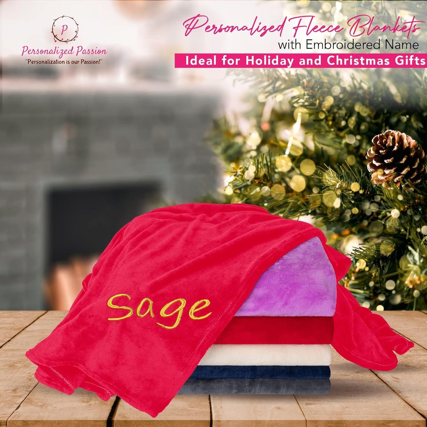 Personalized Blankets for Adults - Custom Blanket with Embroidered Name or Monogram - Soft Fleece Throw Cover for Bed & Couch - Red (60"x80")