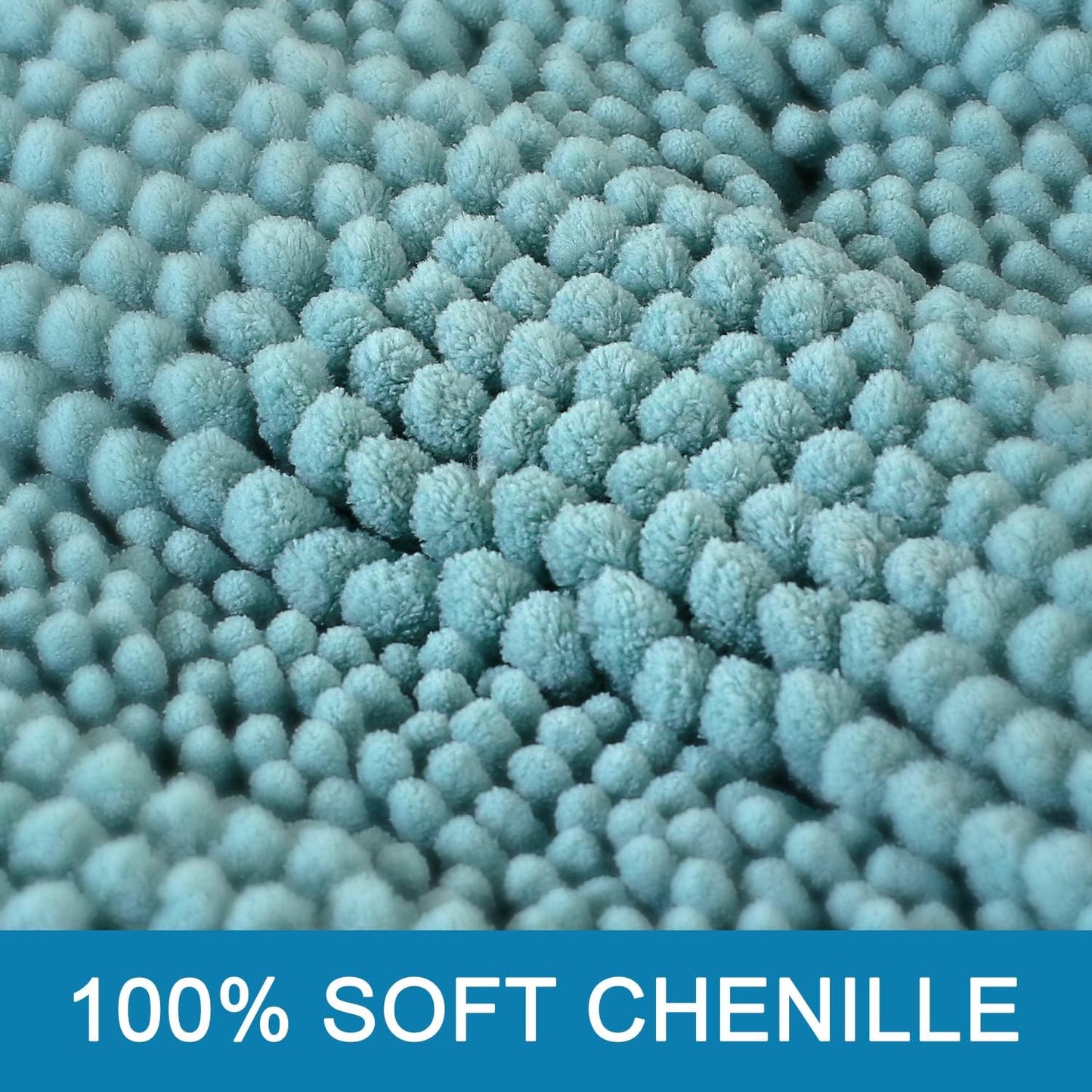 H.VERSAILTEX Bath Rugs for Bathroom Non Slip Bath Mats Extra Thick Chenille Striped Bath Rug Runners 47" x 17" Absorbent Fluffy Soft Shaggy Mats Dry Fast Plush Area Carpet for Bath Room - Aqua Haze