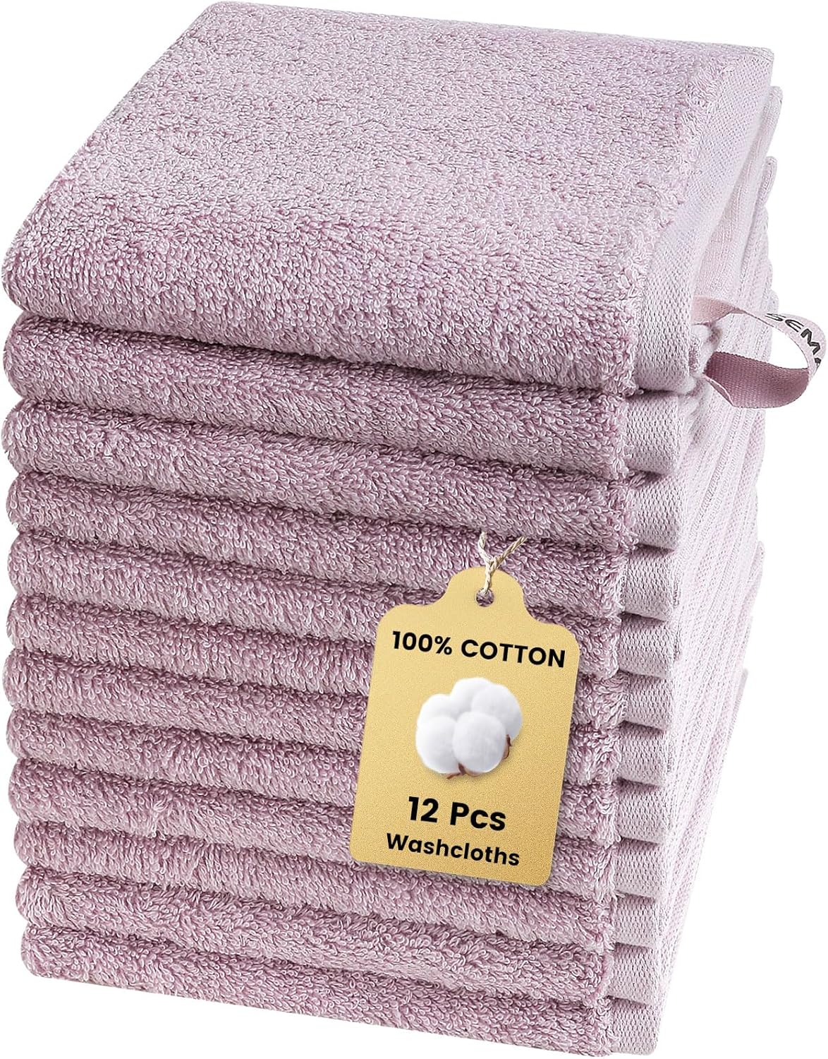 SEMAXE 100% Cotton Washcloths 12-Pack, 13 × 13 Inch Soft Luxury Face Towels – Super Absorbent & Quick-Dry, Premium Cloth with Hanging Loop, Oeko-TEX Certified, Gift-Ready Box, Purple