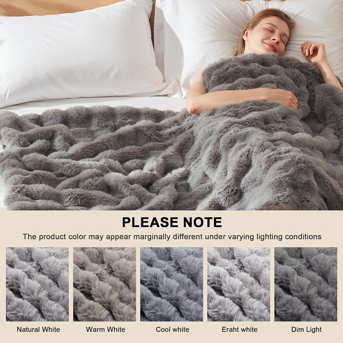 Heated Throw Blanket - Plush Thick Bubble Faux Fur Heated Blanket, Fast Heating Electric Blanket 6 Heating Levels & 4 Hours Auto-Off, Machine Washable, 50"x60", London Grey