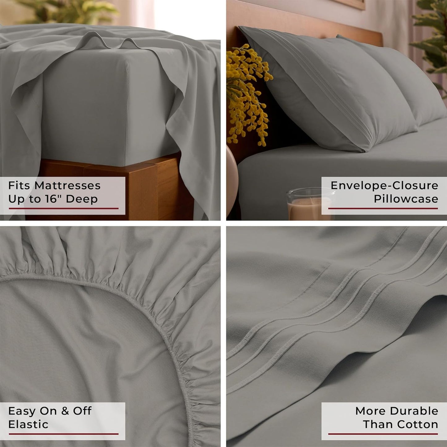 Mellanni Queen Sheets Set - 4 PC Iconic Collection Bedding - Hotel Luxury, Extra Soft, Cooling Bed Sheets - Wrinkle, Fade, Stain Resistant (Queen, Taupe)
