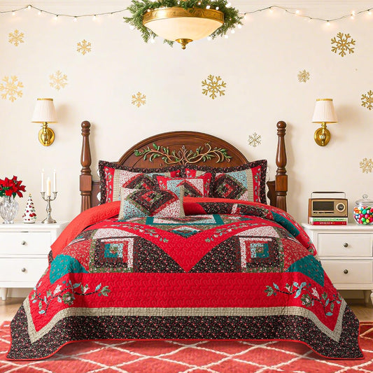 BEDIFANY Christmas Queen Size Quilt Set - Cotton Bedspreads Queen for Bed - Lightweight Farmhouse Queen Quilt Bedding Sets for All Seasons, 3 Pieces