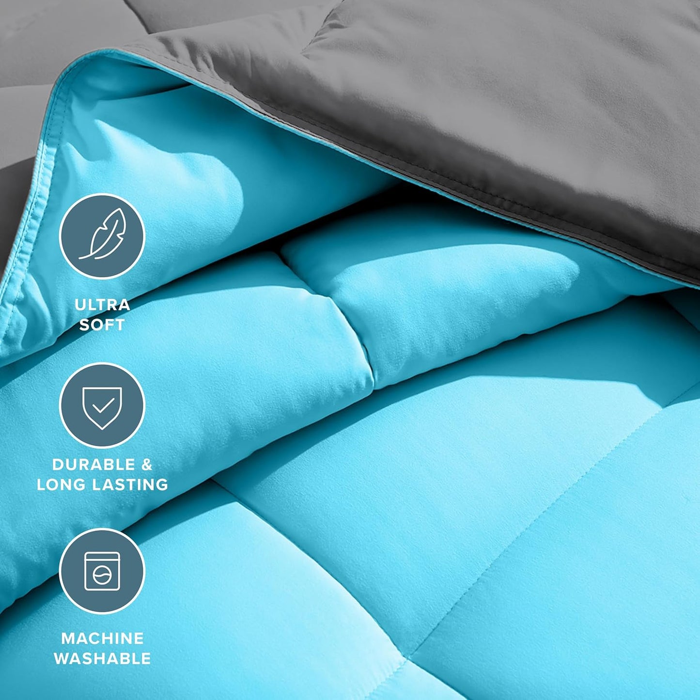 Bare Home Twin/Twin Extra Long Comforter - Reversible Colors - Goose Down Alternative - Ultra-Soft - Premium 1800 Series - All Season Warmth - Bedding Comforter (Twin/Twin XL, Grey/Aqua)