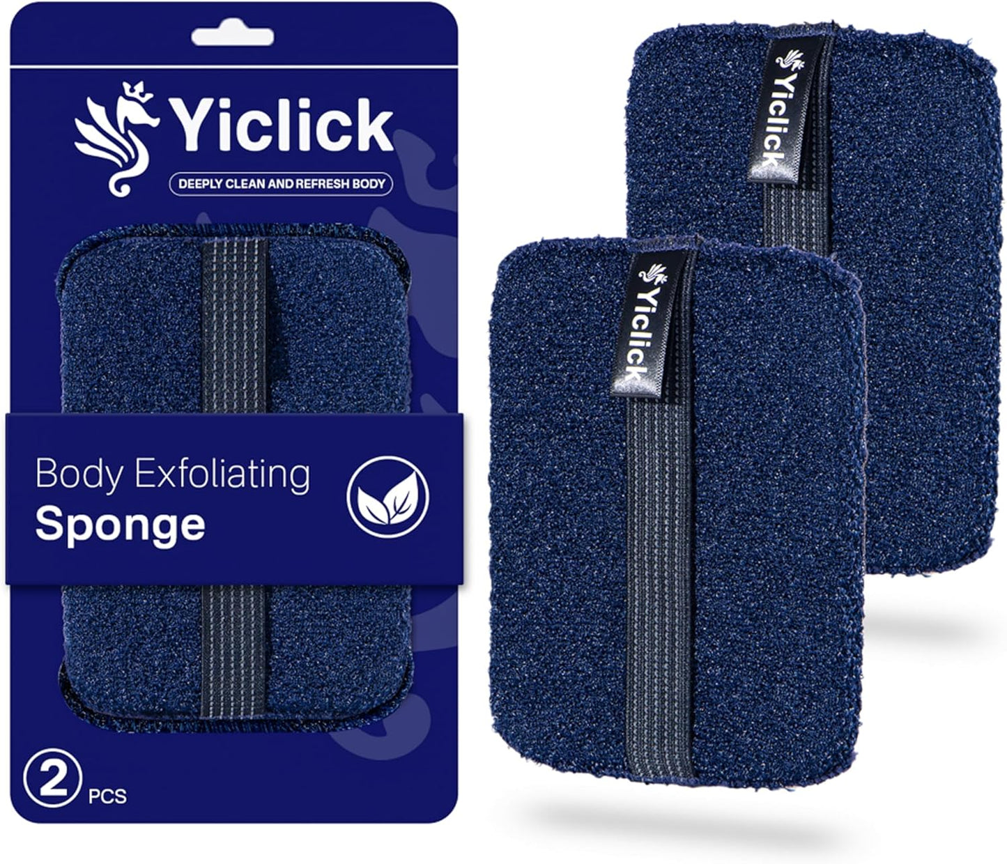 Yiclick Exfoliating Body Scrubber Exfoliator 2 Pack - Exfoliating Sponge, Shower Bath Sponge Loofah with Handle, Body Scrub Lufas Washcloth Net Brush, Dead Skin Remover for Body(Rectangle)