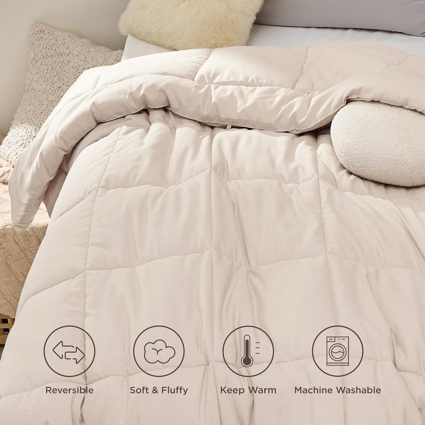 Bedsure Comforter Duvet Insert - Quilted Comforters Twin XL Size, All Season Duvet, GentleSoft Down Alternative Bedding, with 8 Tabs, Gifts for Women/Men, Beige, Twin XL 92 x 68 Inches