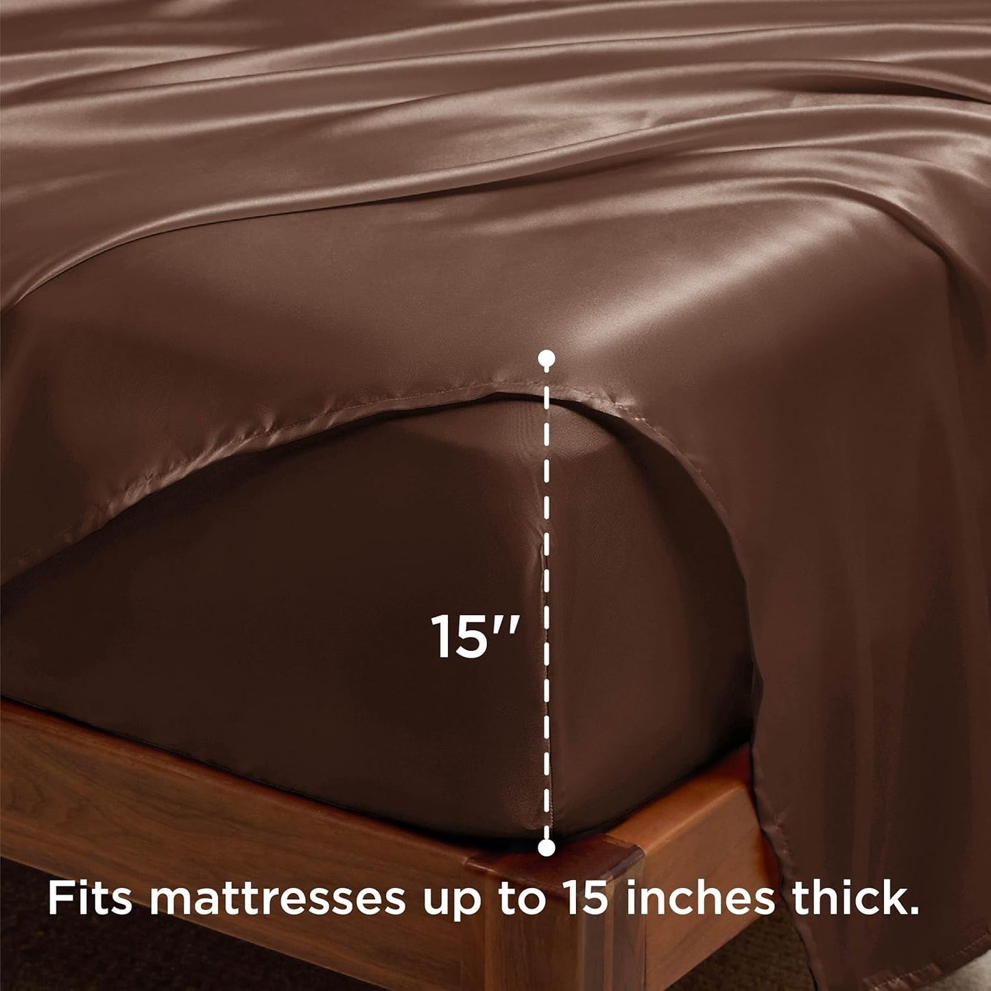 Bedsure Satin Sheets King Size - 4 Piece Silky Bedsheets with 15 Inches Deep Pocket Fitted Bedsheet,1 Flat Sheet, 2 Satin Pillowcases, Good for Hair & Skin (King, Coffee)