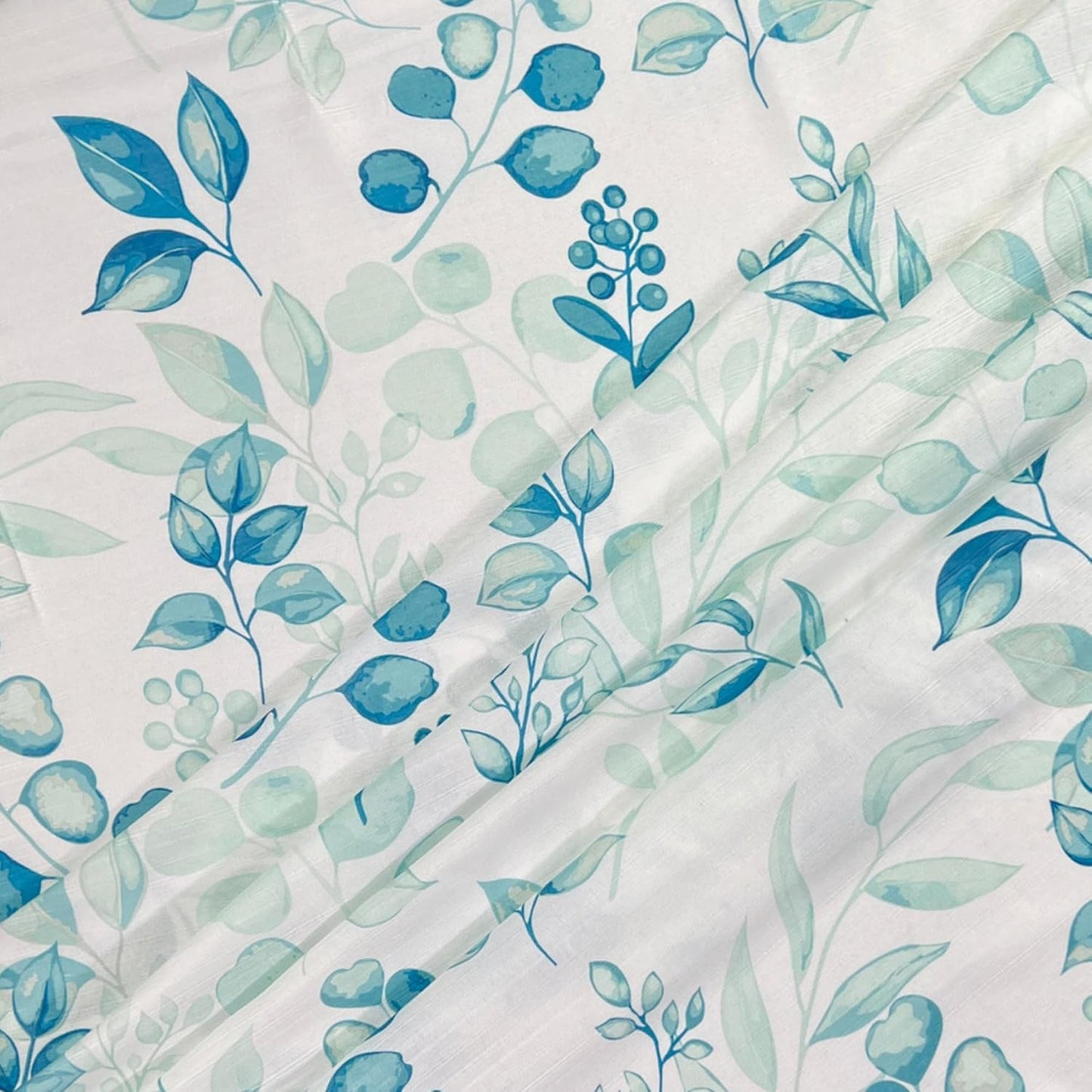 Serafina Home Hotel Quality Fabric Bathroom Shower Curtain: Floral Leaf Damask - Teal, Green and White (72 x 70 inches)