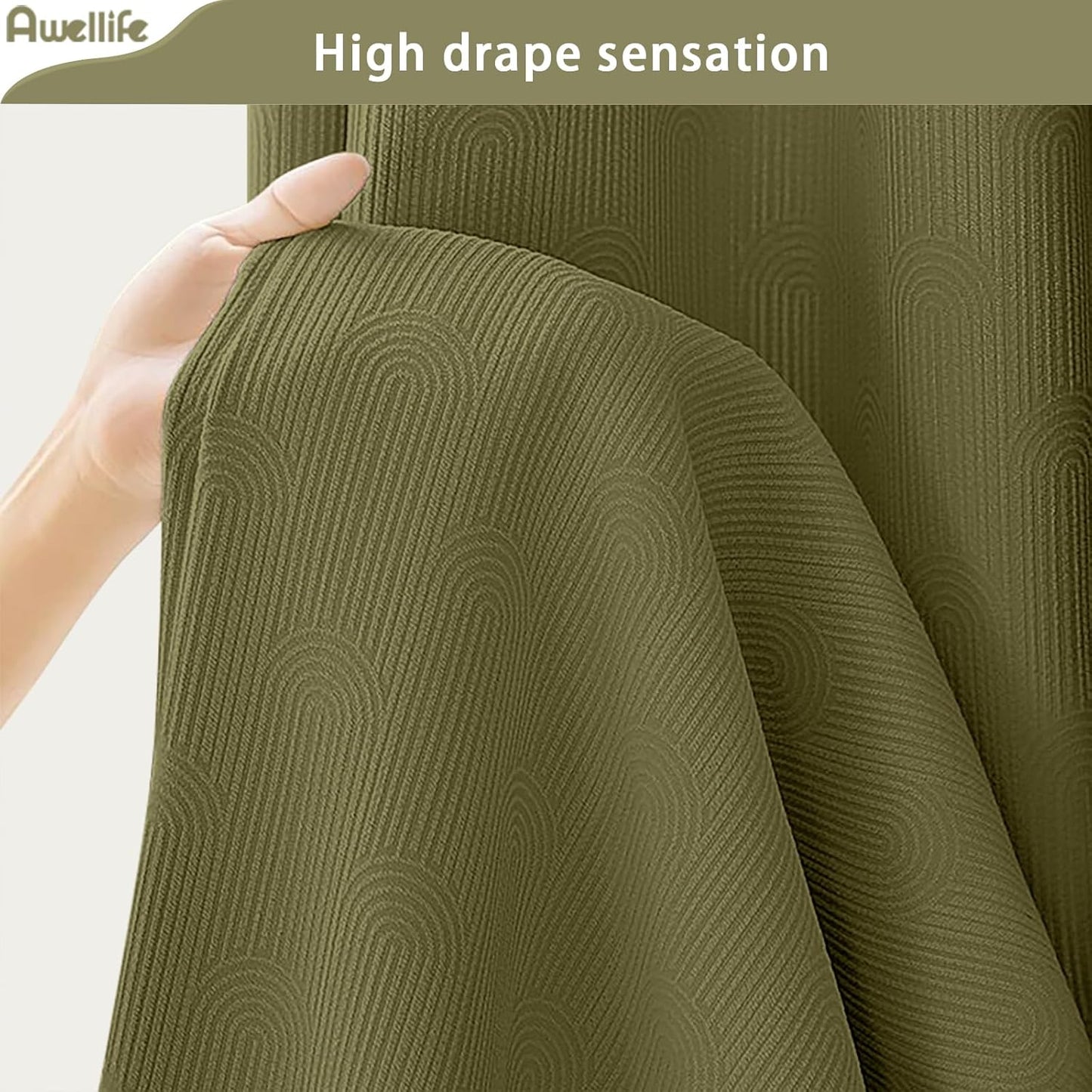Awellife Boho Shower Curtains for Bathroom Cotton Fabric Touch Matcha Green Bohemian Mid Century Minimalist Arch 72" L X 72" W