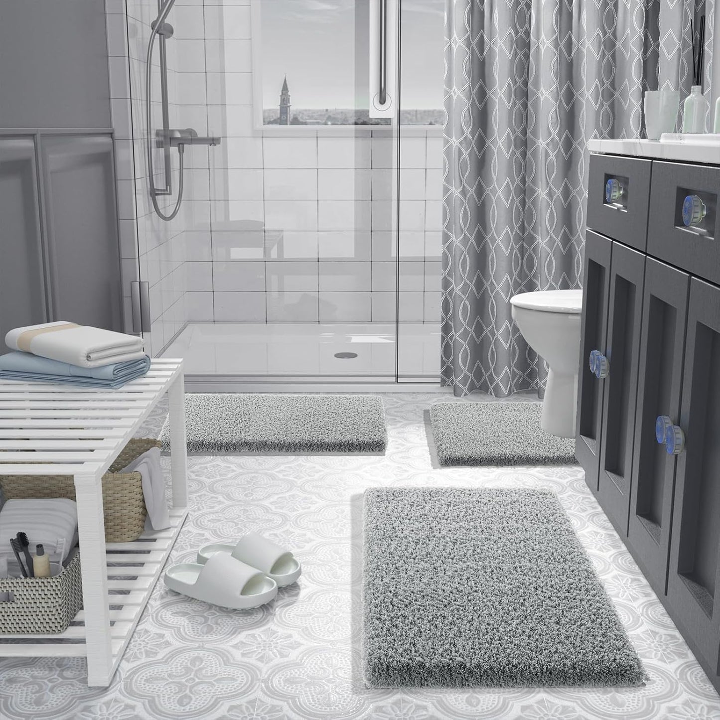 Yimobra Bath Rugs for Bathroom 32x20, Ultra Soft and Water Absorbent Bath Mats, Non Slip Plush Shower Rugs, Microfiber Thick Matts for Bathroom Floor/Tub, Machine Washable, Pure Gray