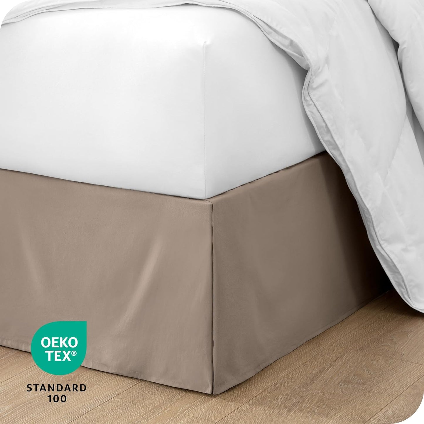 Bare Home Twin XL Bed Skirt - 15-Inch Tailored Drop Easy Fit - Bed Skirt for Twin Extra Long Beds - Center & Corner Pleats (Twin XL, Taupe)