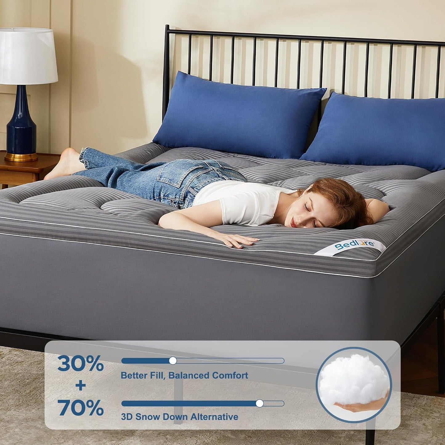 BEDLORE Twin XL Mattress Topper, Thick Pillow Top Pad for Back Pain Relief, Cooling Soft Mattress Cover with Deep Pockets 6-15 inch
