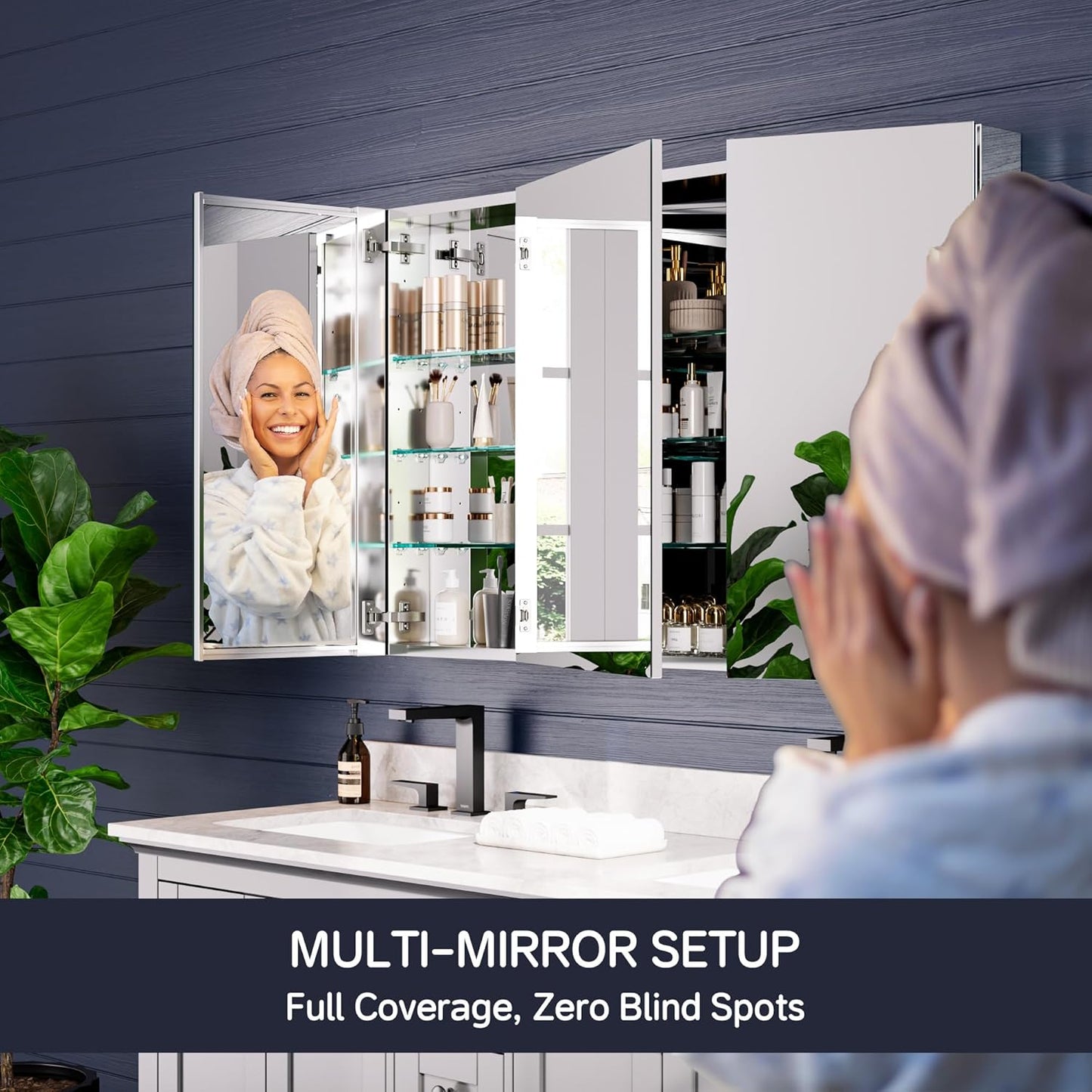 Medicine Cabinet 48" x 30", Bathroom Medicine Cabinet with Mirror, Recessed Medicine Cabinets with Adjustable Shelves, Soft-Closing Door, and Aluminum Alloy Frame - Reverse Installation, Silver