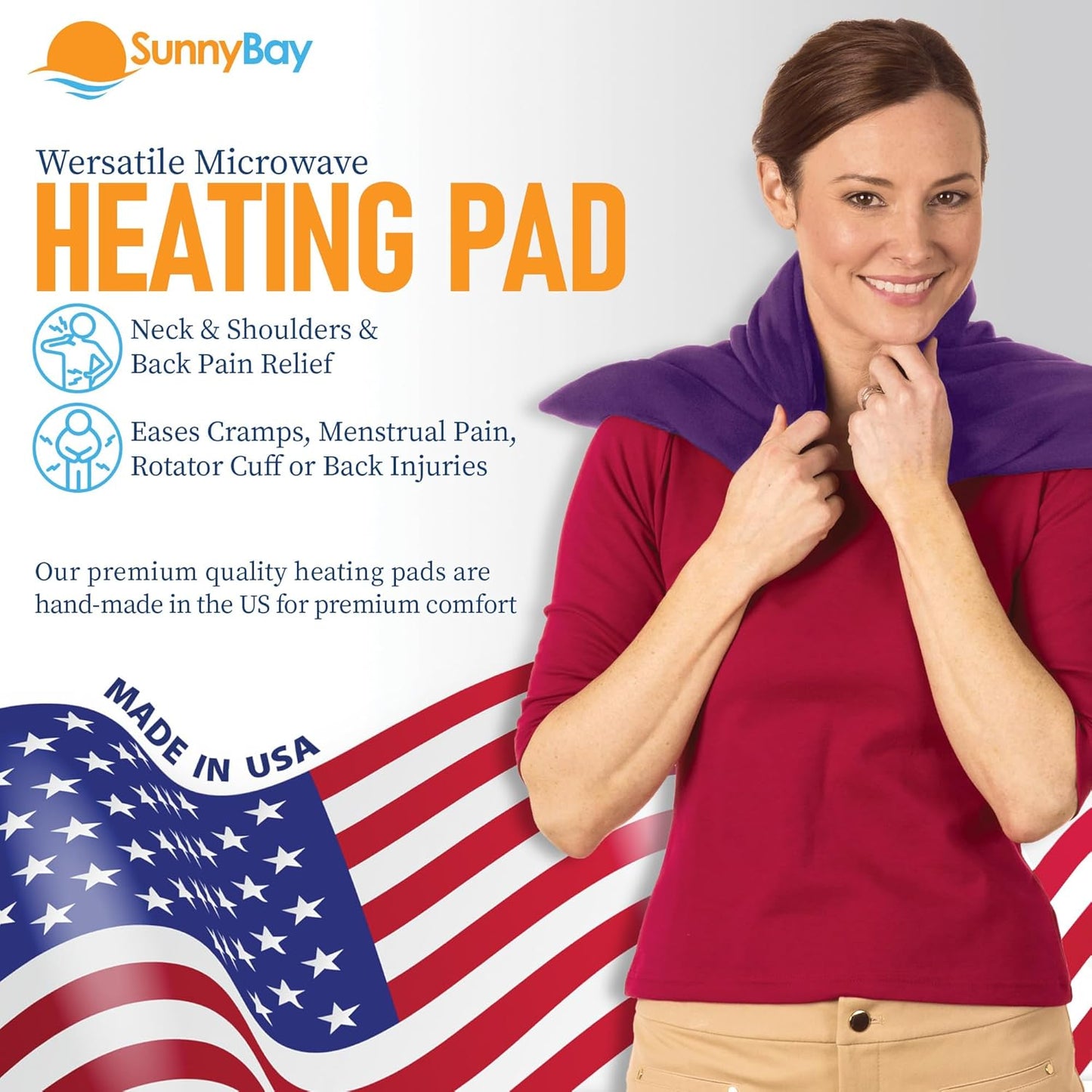 SunnyBay Extra Large Microwave Heating Pad, Microwavable Heavy Weighted Full Body Moist Cold Pack and Washable Fleece Cover, 10x24 Inches, 2.8 lbs, Made in USA, Purple