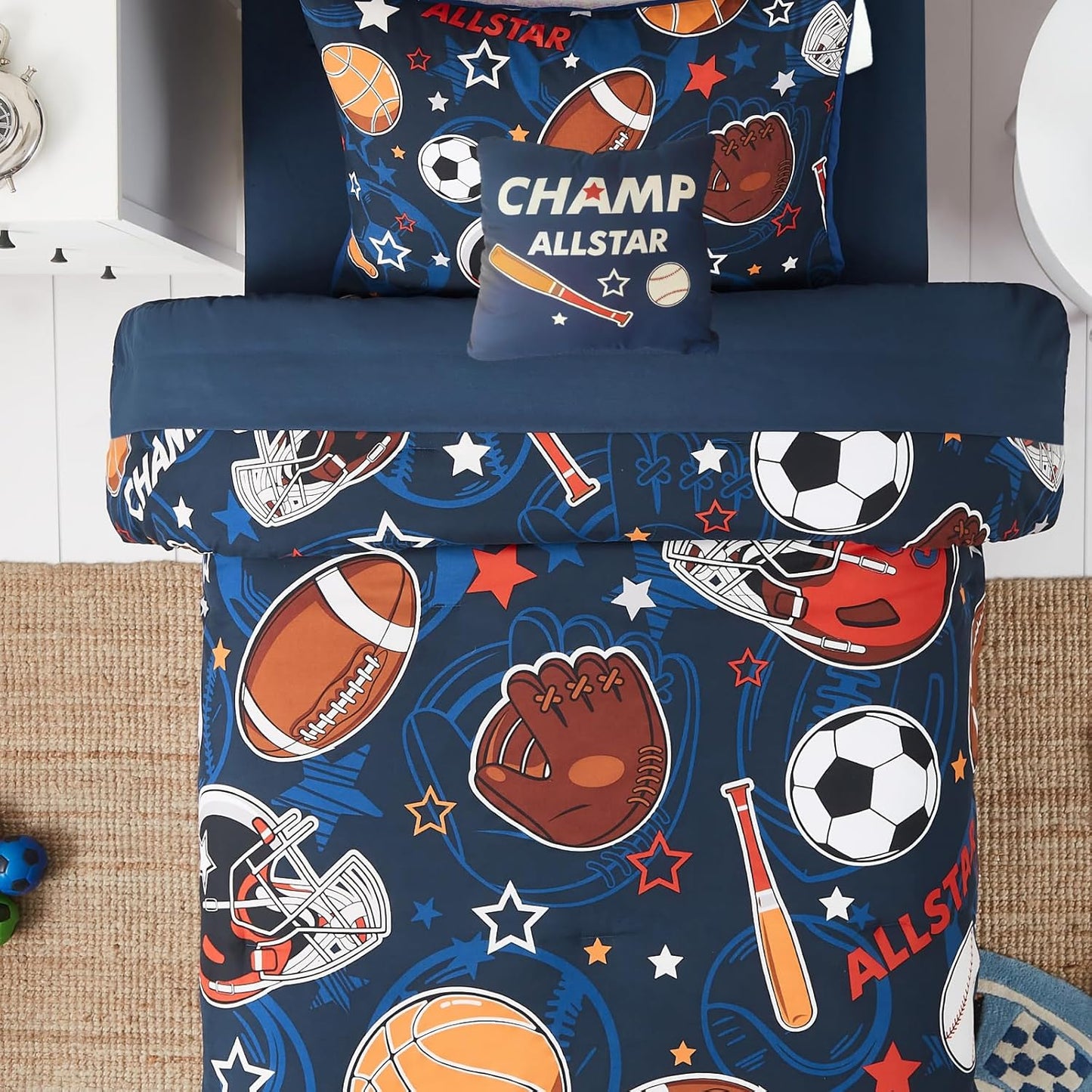 Kids Comforter Set Twin Size for Boys, Glow in The Dark Ball Games Bedding Set 1 Comforter, 1 Decor Pillow, 1 Pillow Shams