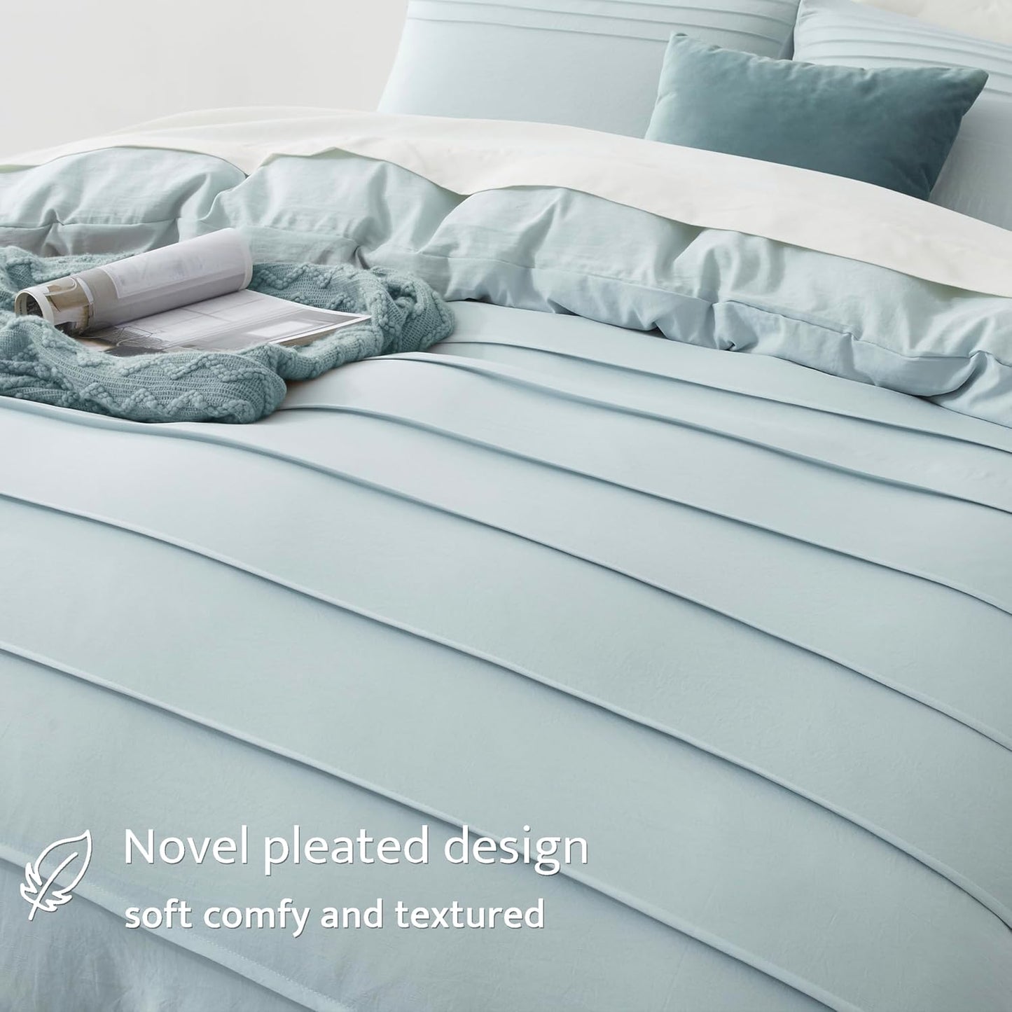 Oli Anderson Cornflower Blue Duvet Cover Queen Size - Pleated Queen Duvet Cover, 3PCS Soft and Breathable Textured Bedding Set with Zipper Closure(Cornflower Blue,90"x90")
