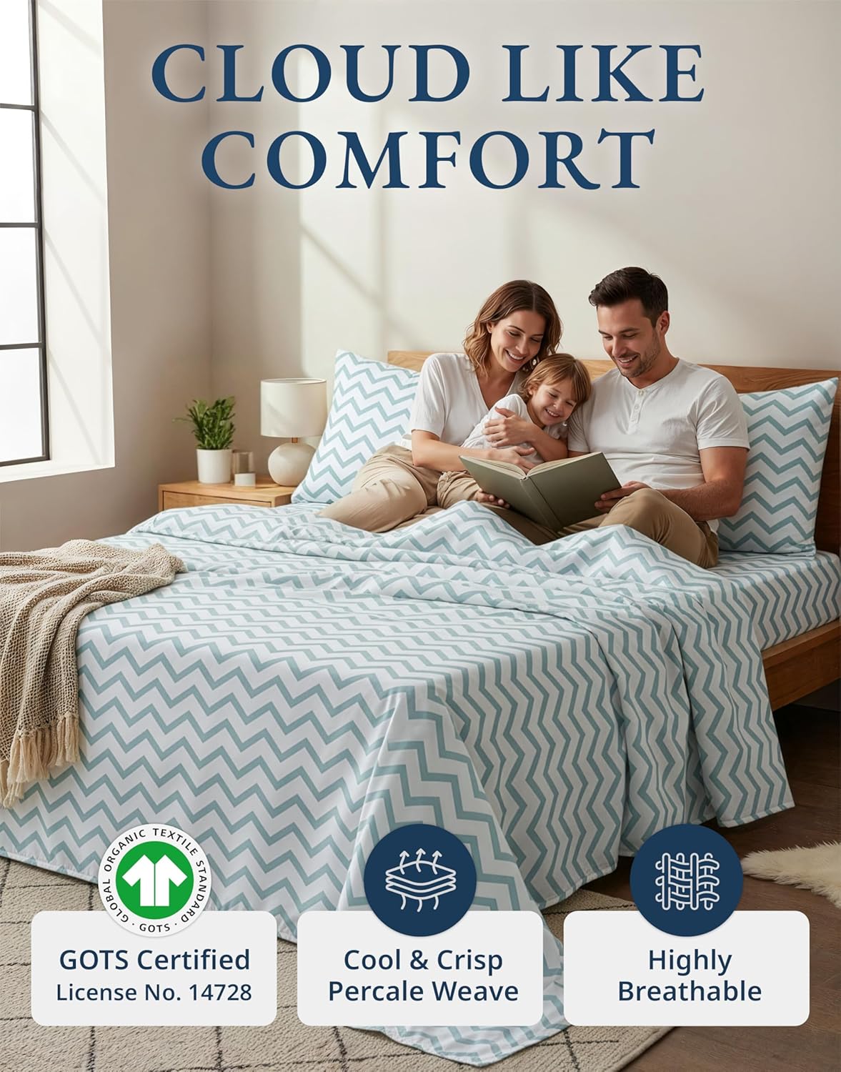 LANE LINEN 100% Cotton Fully Elasticized Twin XL Sheet Set, Printed Fade Resistant Machine Washable Extra Long Twin Bedding Set, Soft & Comfy Printed Cotton Sheets -Chevron