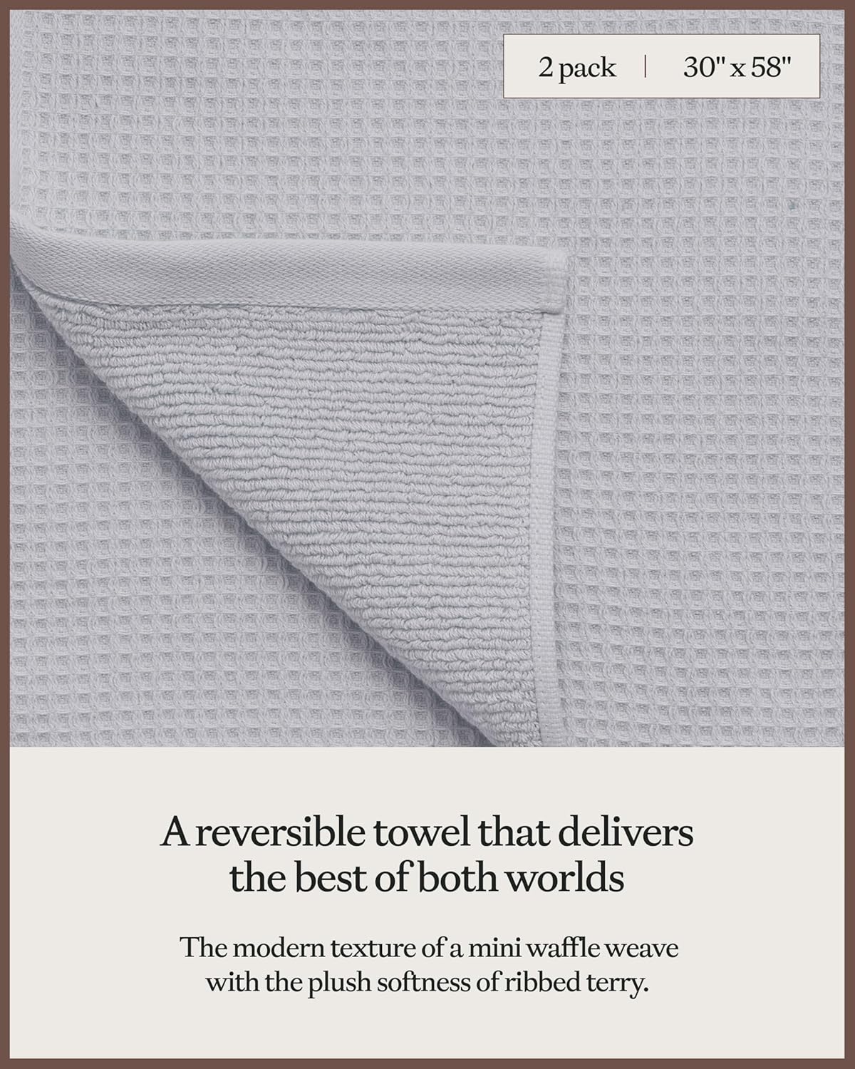 Cozy Earth Waffle Bath Towels - 60% Cotton 40% Viscose from Bamboo Bath Towels 30 x 58 Inches - Soft & Absorbent Terry, Reversible Mini Textured Waffle & Weave Pattern - 2 Pack