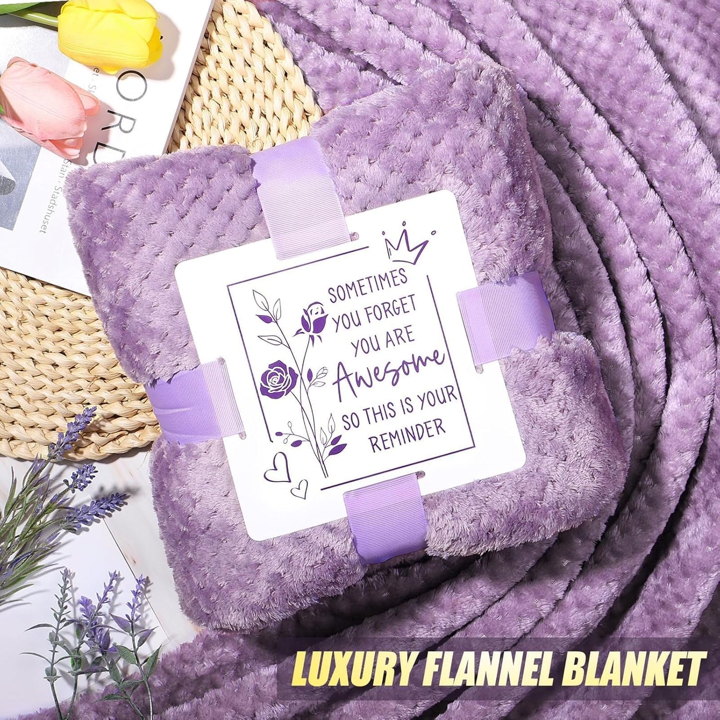 Birthday Gifts for Women Self Care Gifts Get Well Soon Gifts, Lavender Relaxing Spa Gifts Basket Care Package w/ Flannel Blanket 40 OZ Tumbler, Christmas Gifts for Mom Wife Grandma Friends Sisters Her
