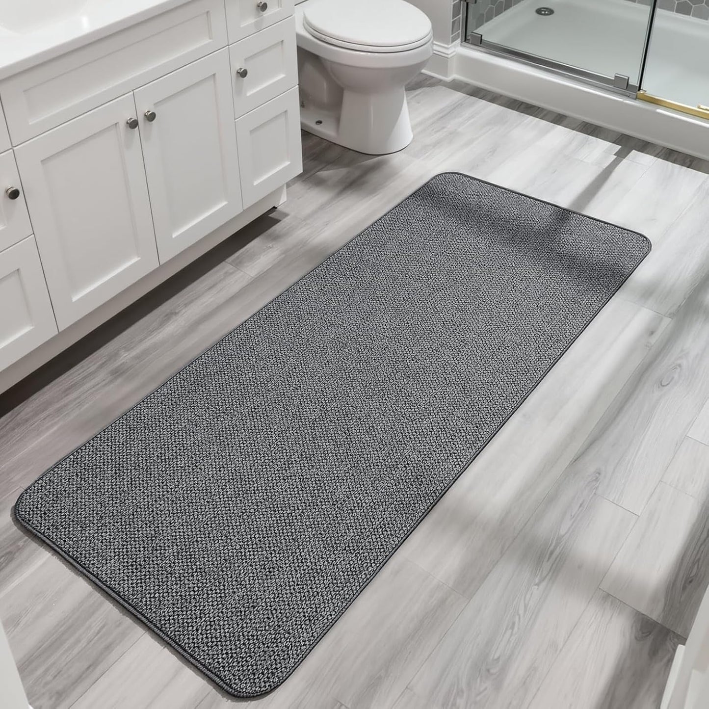 Bath Mat,Ultra Thin Bathroom Runner Rugs,Large Bath Mats for Bathroom,Quick Dry,Non-Slip,Machine Washable,Low Pile,Bath Rug,Shower Outside,Sink,Home Decor Accessories.Dark Grey,1'9"x3'11"（21x47inch）