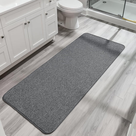 Bath Mat,Ultra Thin Bathroom Runner Rugs,Large Bath Mats for Bathroom,Quick Dry,Non-Slip,Machine Washable,Low Pile,Bath Rug,Shower Outside,Sink,Home Decor Accessories.Dark Grey,1'9"x3'11"（21x47inch）