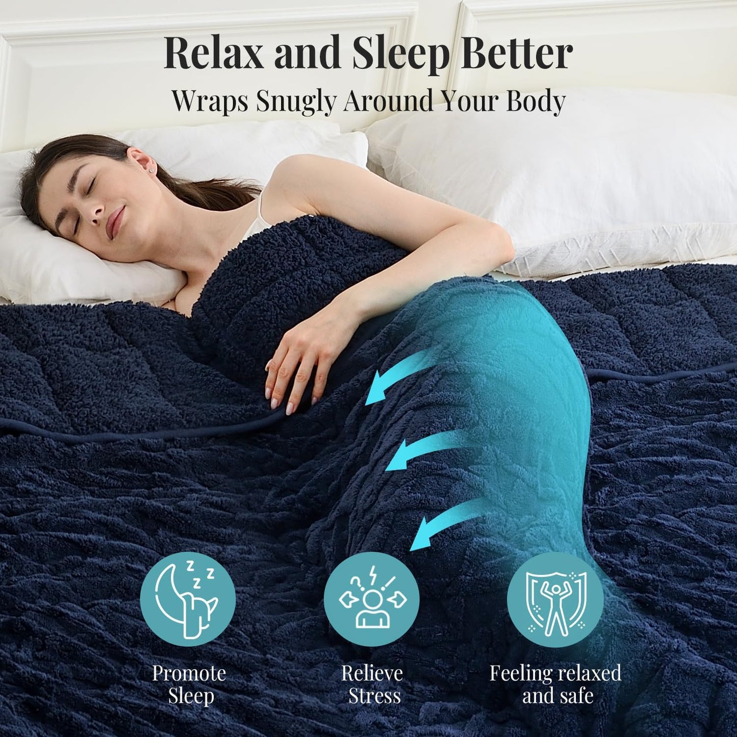 Topblan Weighted Blanket for Adults 20 lbs, Soft Cozy Warm Weighted Throw Blanket with Dual Sided Sherpa, Fuzzy Fluffy Adlut Heavy Blanket for Sleeping and Relaxing, Navy Blue, 60 x 80 inches