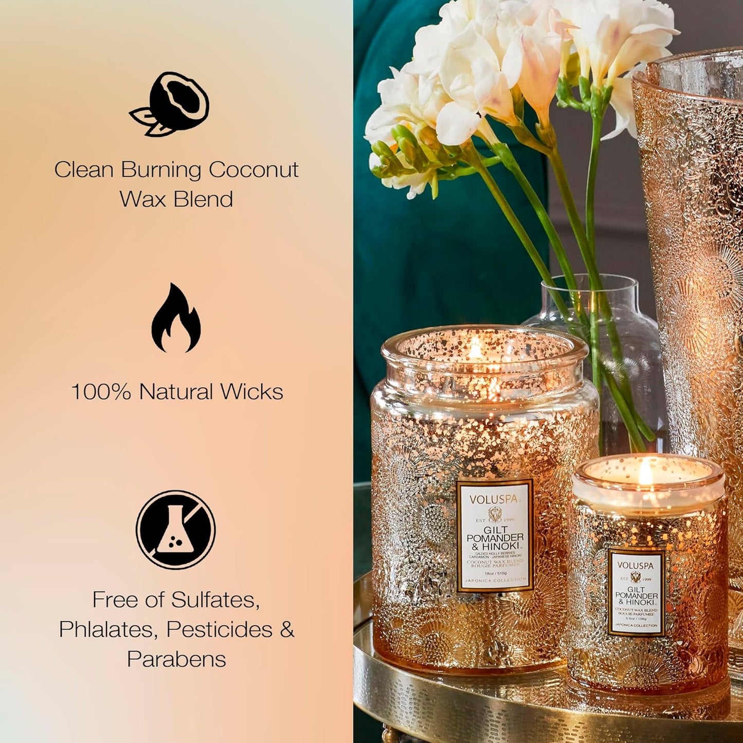 Japonica Collection Large - Gilt Pomander and Hinoki Reed by Voluspa for Unisex - 18 oz Candle