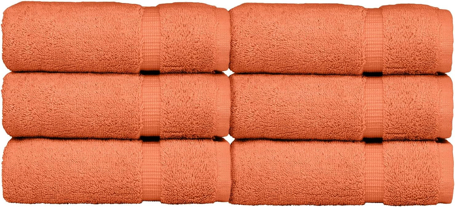 Luxury Hotel & Spa Towel Turkish Cotton Washcloths - Coral - Dobby Border - Set of 6