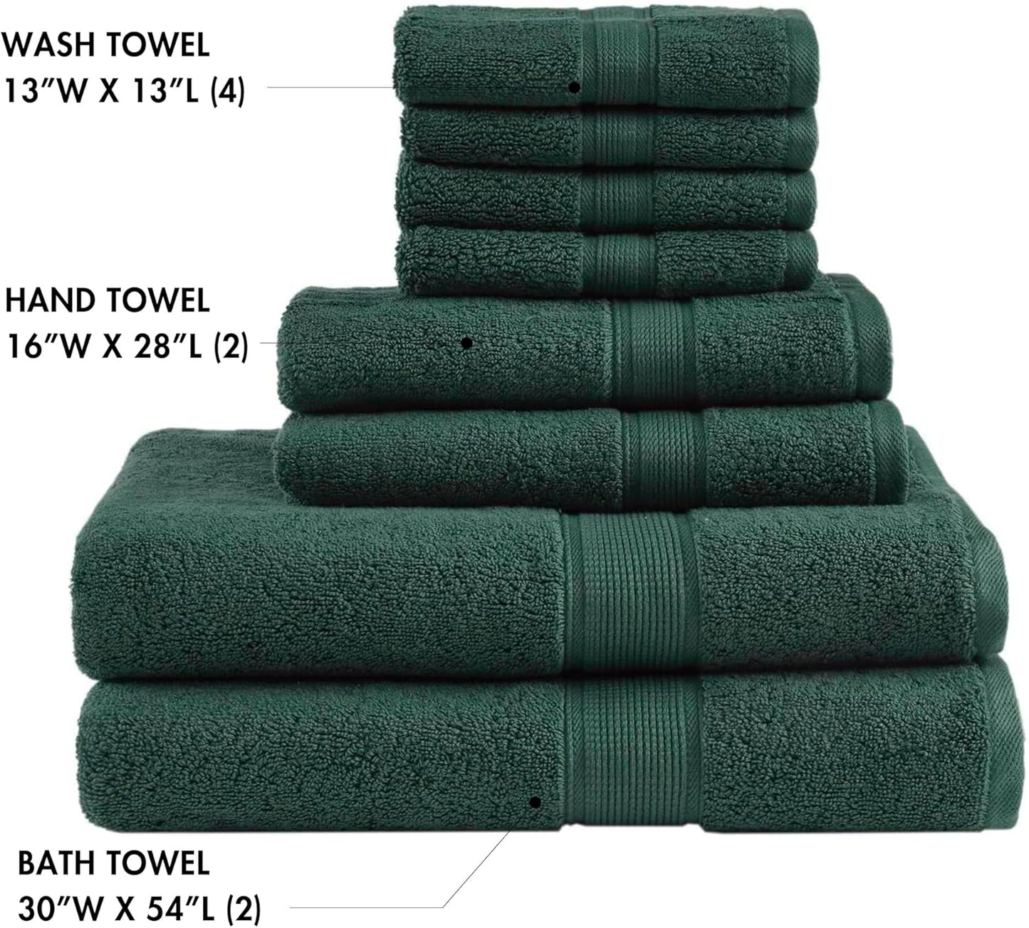 Madison Park 800GSM Bathroom Towel Set of 8 100% Cotton Bath Towel Set for Bathroom Luxurious Highly Absorbent 2 Bath Towels 2 Hand Towels 4 Washcloths Quick Dry Spa Quality Dark Green