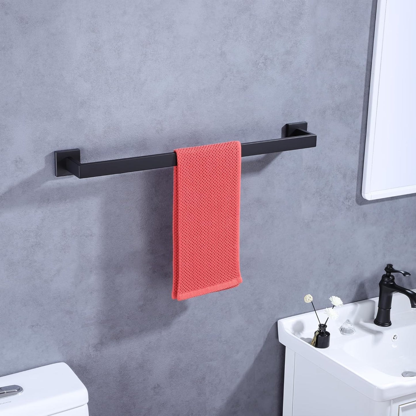 LANC 36-Inche Long Towel Bars for Bathroom Wall Mounted, Matte Black Bath Towel Racks Stainless Steel Total-37.5” Towel Rails for Kitchen Square Towel Holder Rods Hanger, A8804MB-9P1