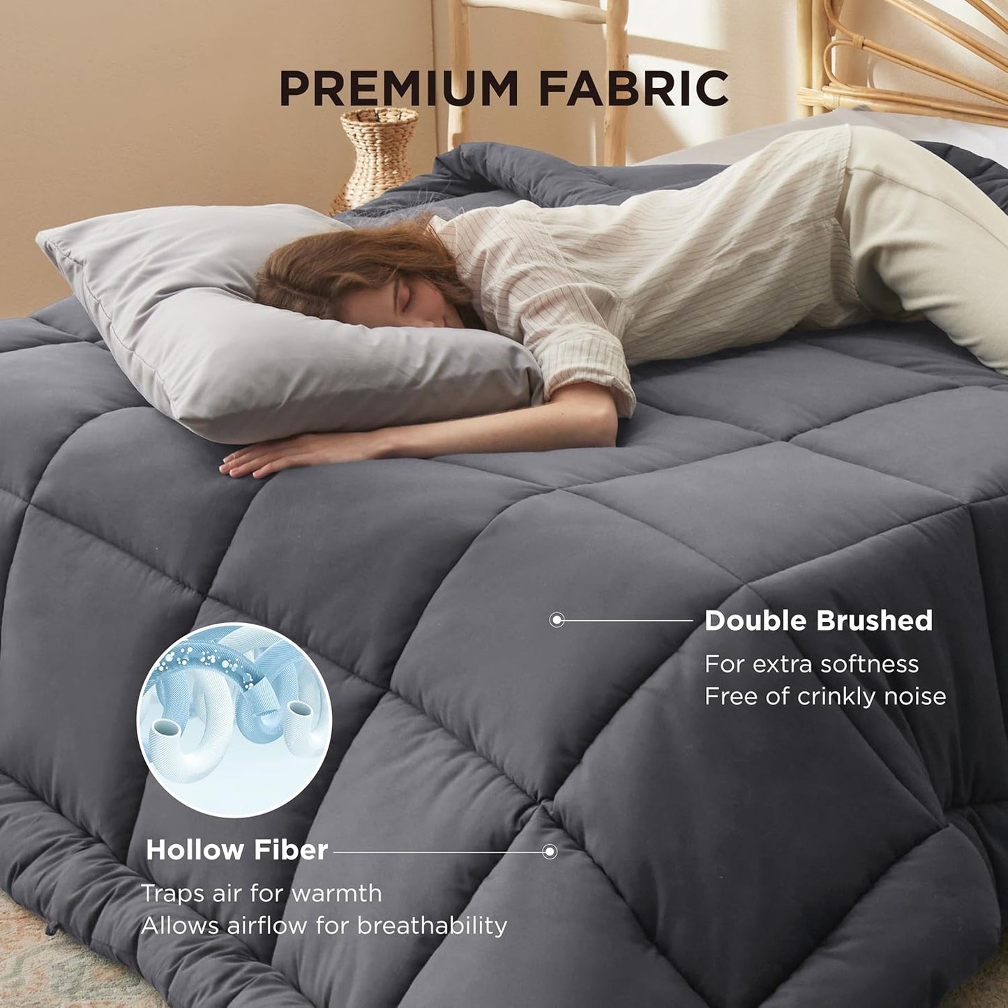 Bedsure Comforter Duvet Insert - Quilted Comforters Full Size, All Season Duvet, GentleSoft Down Alternative Bedding, with 8 Tabs, Gifts for Women/Men, Grey, Full 86 x 82 Inches