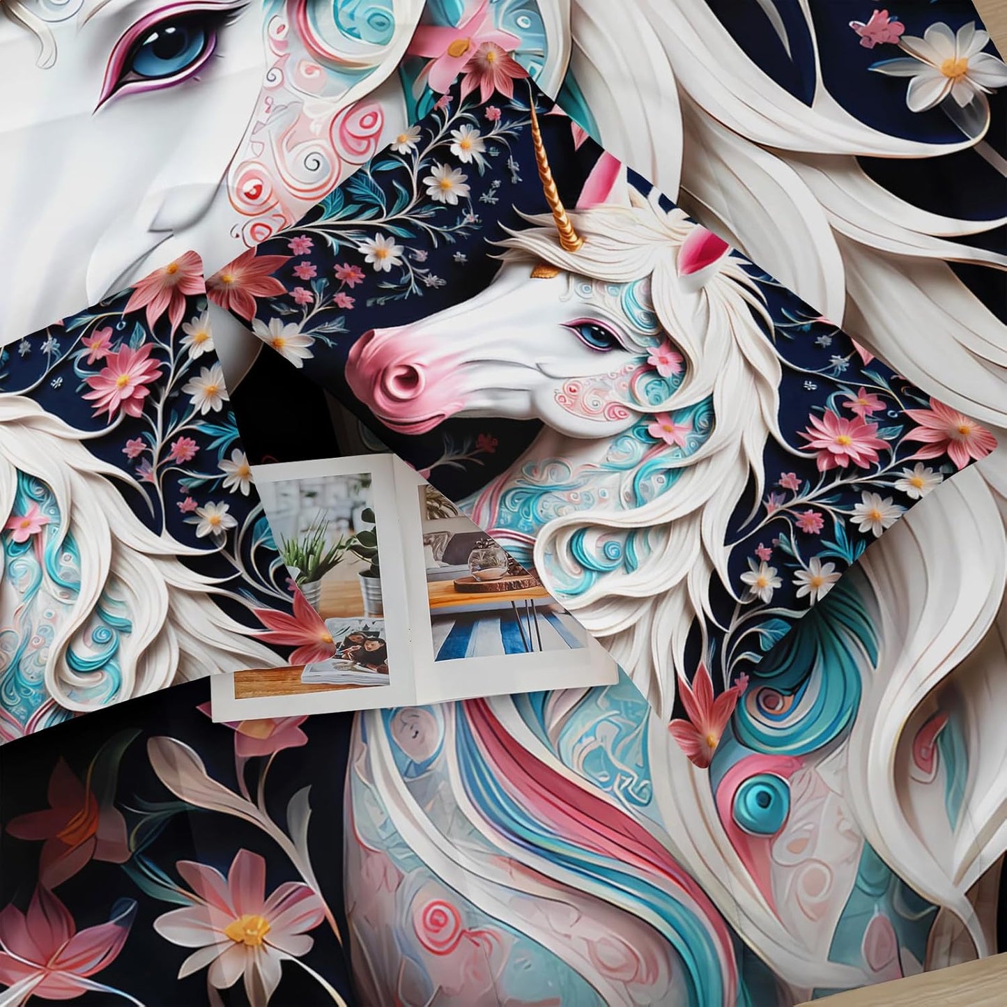 White and Pink Unicorn Flower Full Size Comforter Set for Girls，Kids Full Size Unicorn Bedding Sets for Girls