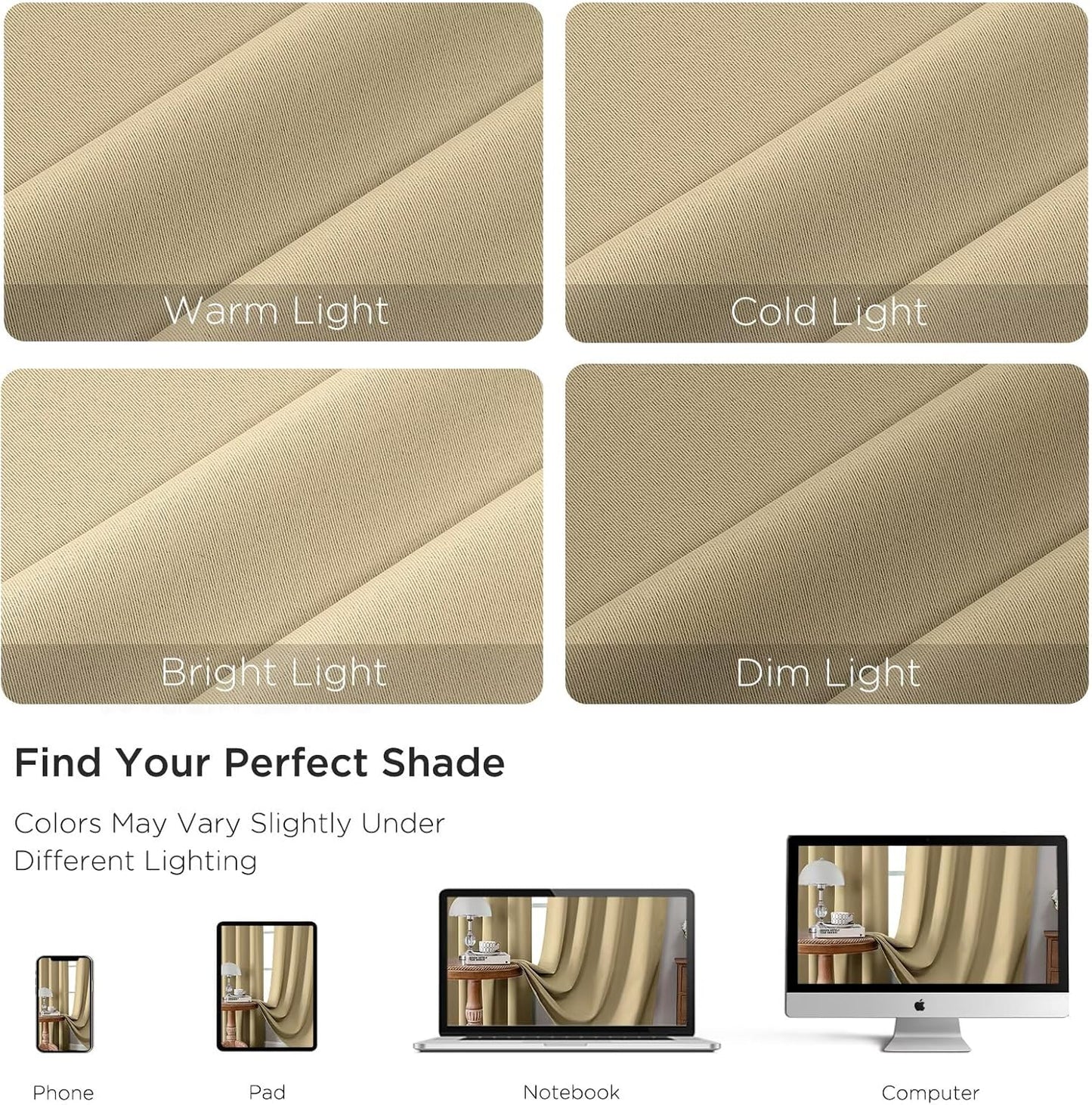 CUCRAF Beige Blackout Curtains 54 inch Length 2 Panels Set, Rod Pocket Room Darkening Drapes for Bedroom Living Room, Insulated Thermal Light Blocking Window Curtain (W52 x L54 Inch)