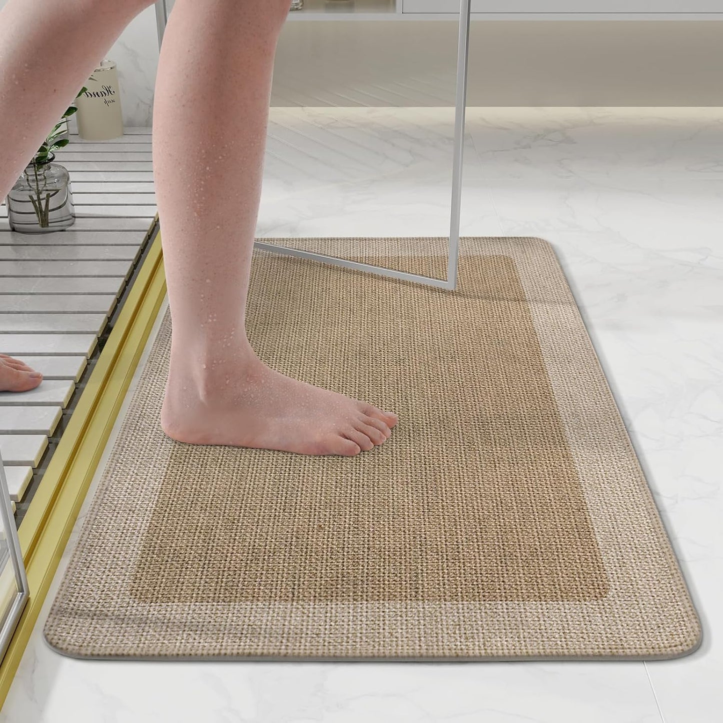 Bathroom Rugs, Ultra Thin Bath Mat Fit Under Door Super Absorbent Non Slip Quick Dry Bath Mat, Rubber Backing Shower Mat Outside Shower
