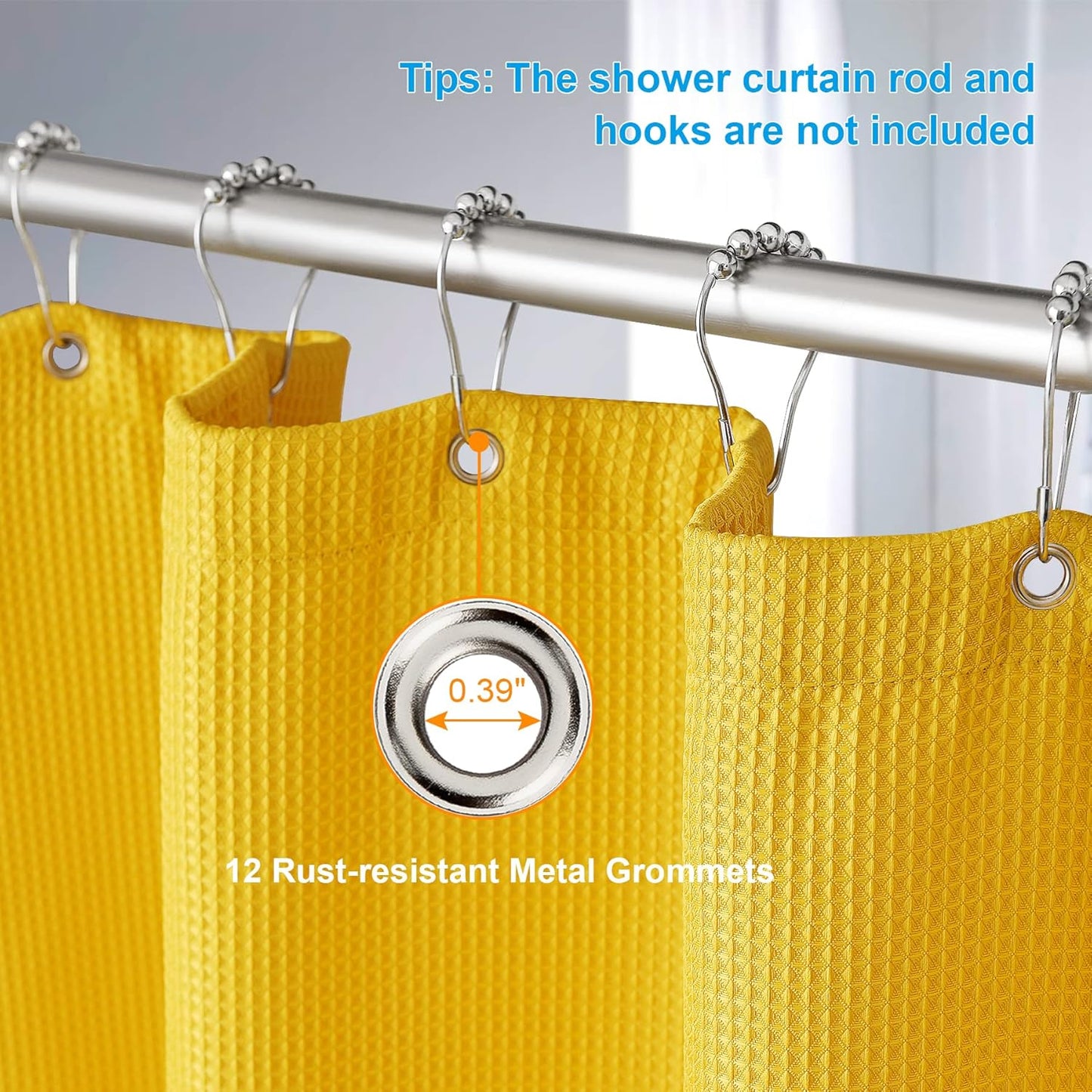 AmazerBath Waffle Shower Curtain, Bright Yellow Shower Curtain Fabric with Waffle Weave, Heavy Duty 240GSM, Hotel Quality Bathroom Shower Curtains, 72 x 72 Inches