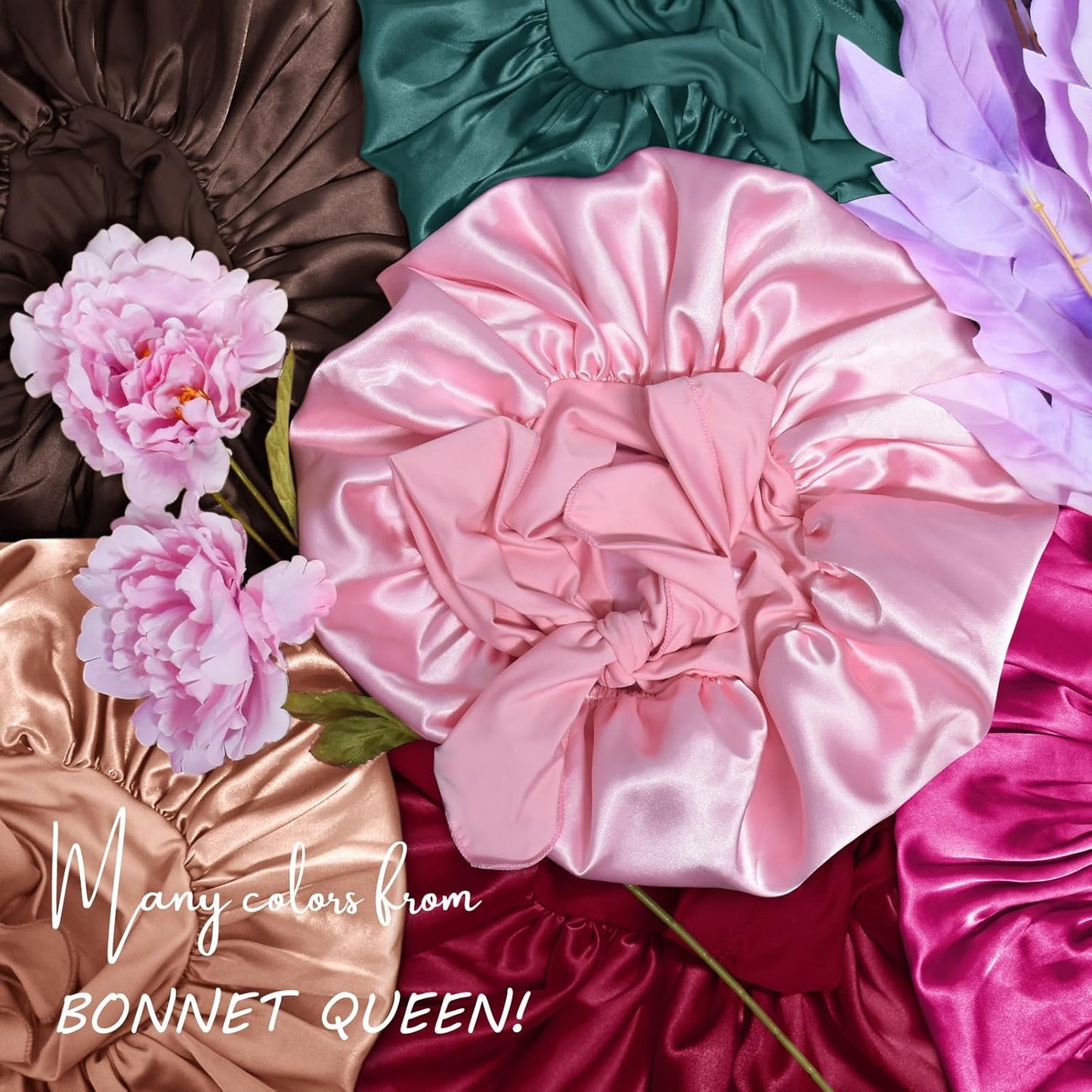 BONNET QUEEN Silk Bonnet for Sleeping Women Satin Bonnet Night Sleep Cap Wrap for Curly Hair with Adjustable Tie Band, Single Layer, Maroon