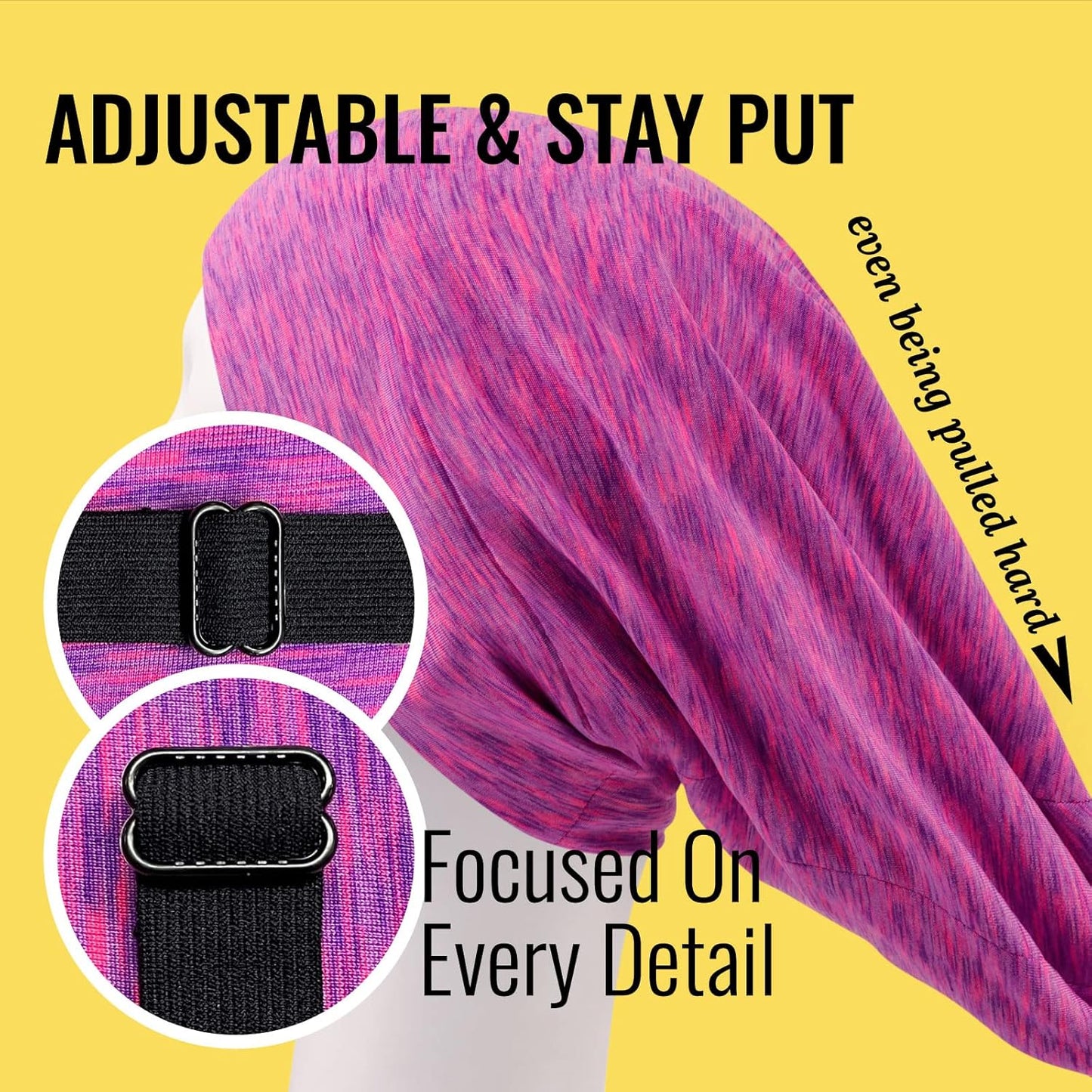 Satin Lined Sleep Cap Bonnet for Curly Hair and Braids, Stay On All Night Hair Wrap with Adjustable Strap for Women and Men, Purple and Pink, Pack of 1