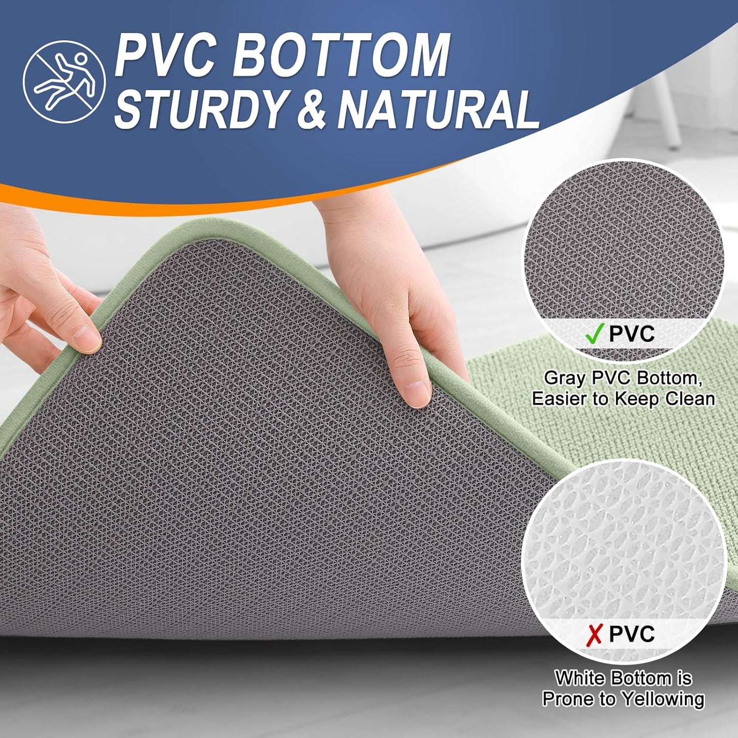 OLANLY Thick Memory Foam Bath Mat Rug 47x17, Extra Soft Absorbent Bathroom Rug, Quick Dry Bath Mats, Non-Slip, Machine Washable Carpet for Bathroom, Tub and Shower, Home Decor Accessories, Sage Green