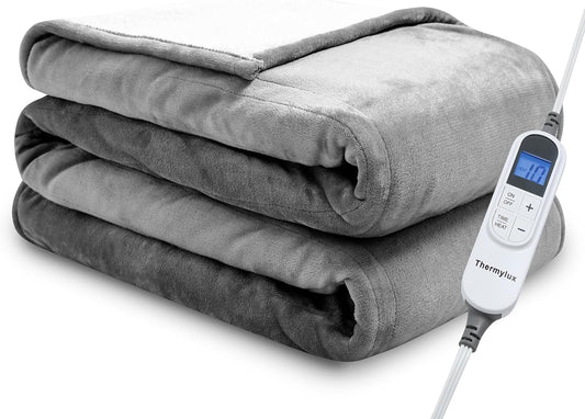 Electric Blanket Twin 62"x84" Heated Electric Blankets 10 Heating Levels 12 Time Settings 8 Hours Auto Off Fast Heating and Overheat Protection ETL Certified Machine Washable,Light Grey