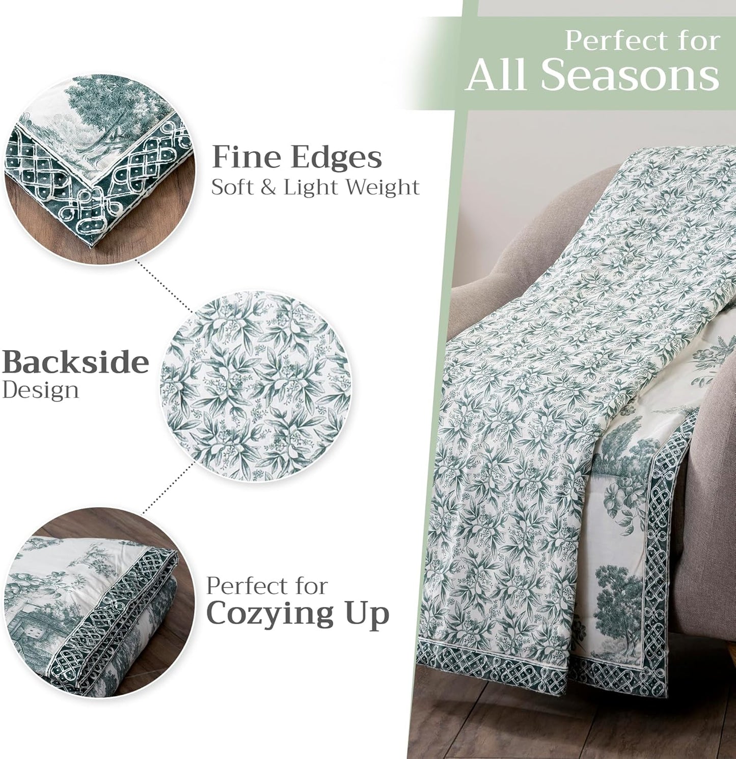 Maison d' Hermine Throw Blanket for Couch Lightweight Soft Warm Breathable Cotton Throw Blankets for Bed Girls Boys Women Men Gifts Sofa Travel Living Room Chair Bedding (50"x60", Trianon)
