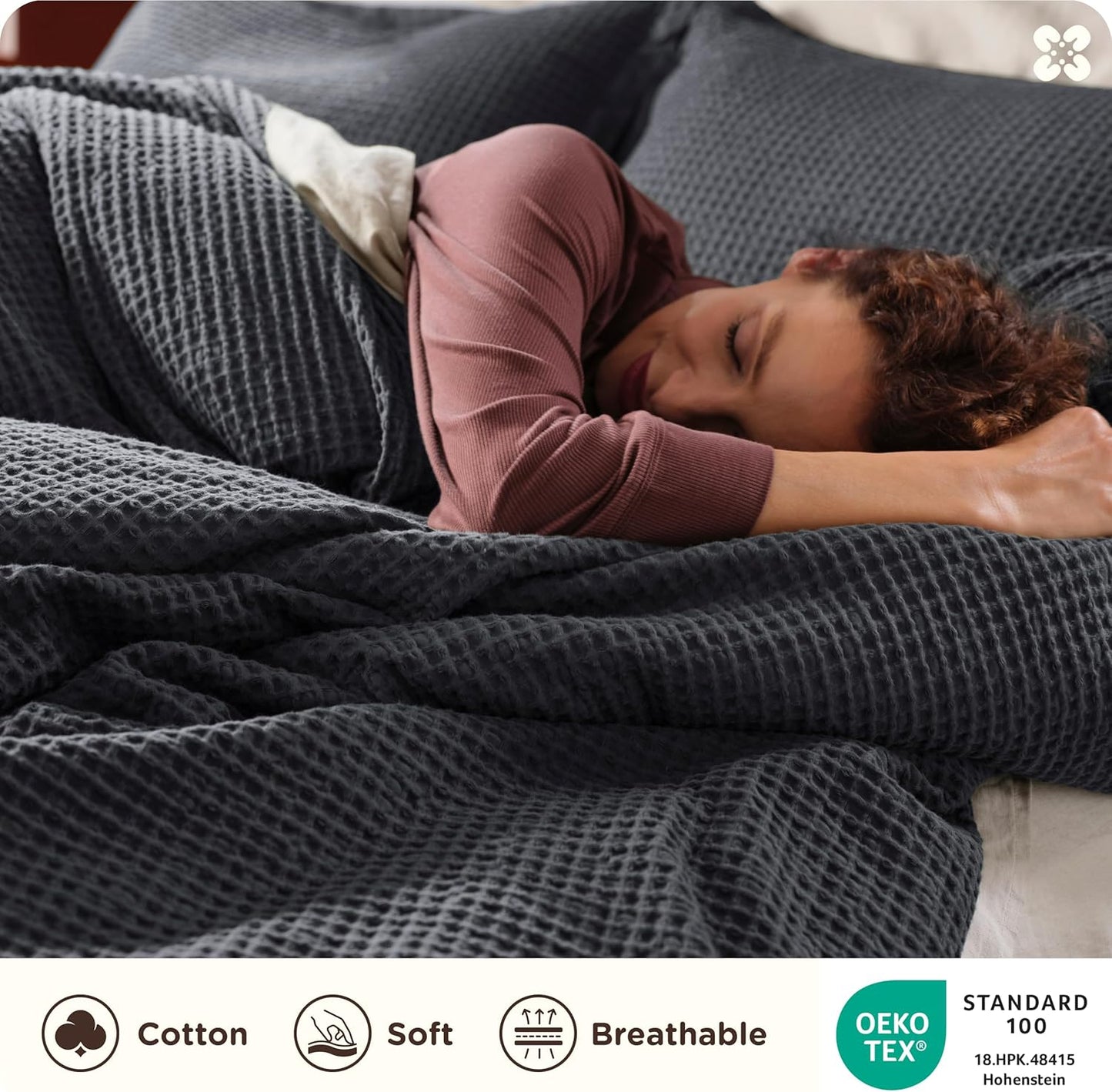 Bedsure Cotton Duvet Cover King - 100% Cotton Waffle Weave Charcoal Duvet Cover King Size, GentleSoft™ and Breathable Bedding Set for All Season, 3 Pieces, 104"x90"